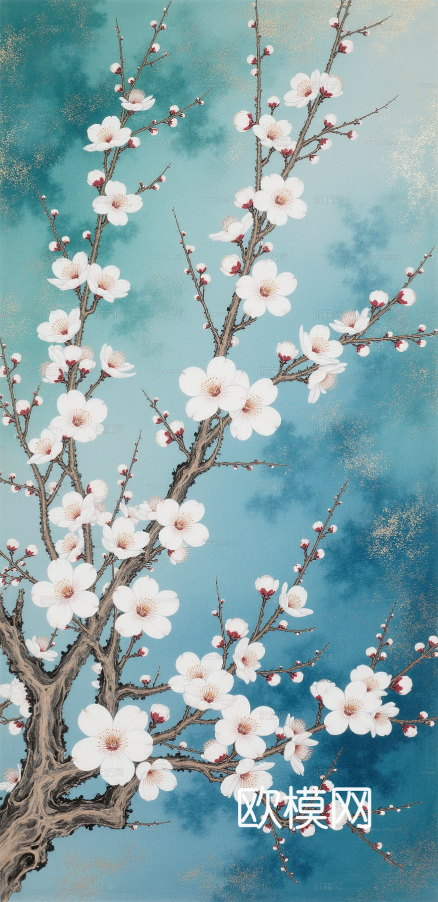 中式工笔画 挂画 装饰画 植物画 国画 壁布 背景