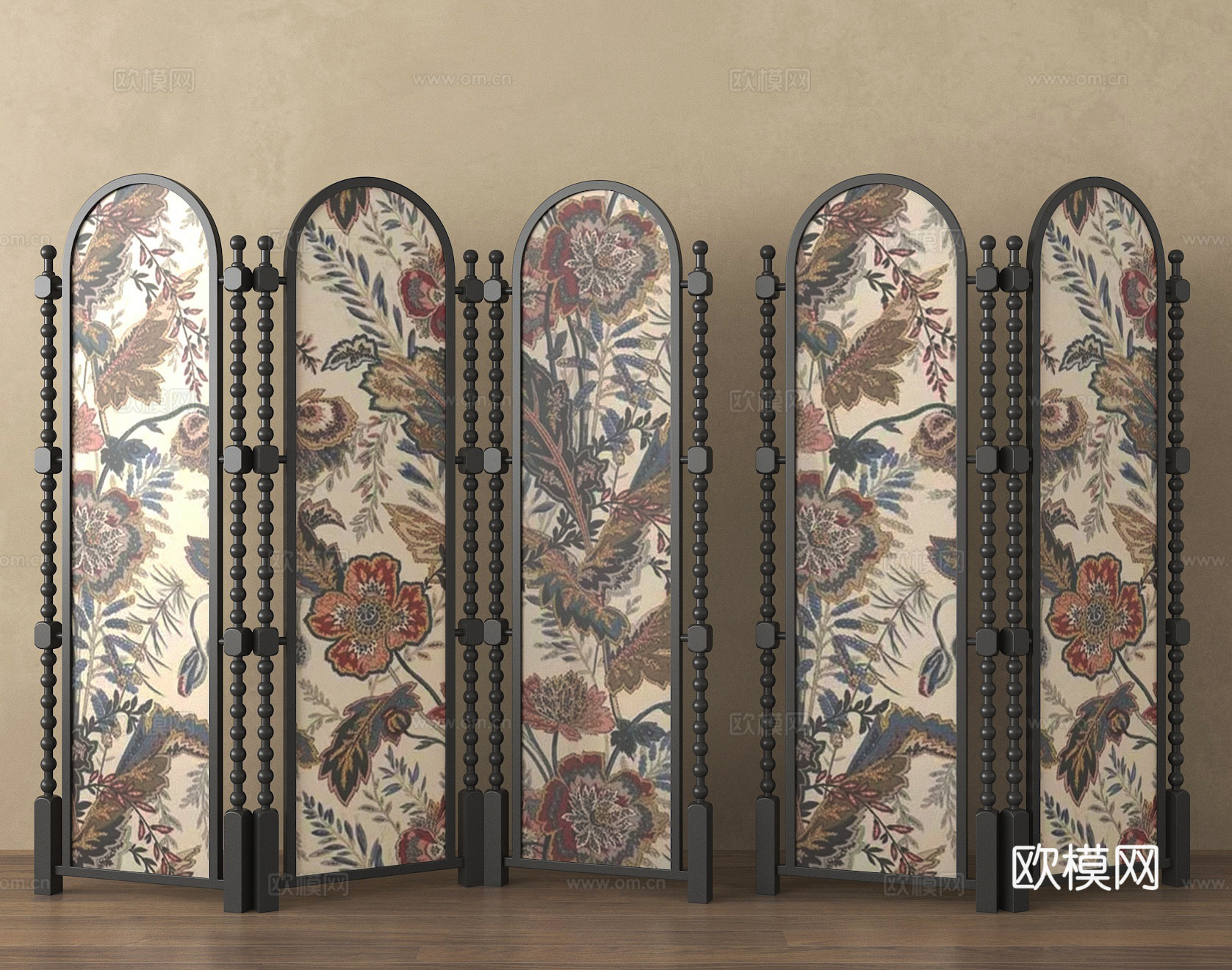 折叠屏风 花绘屏风3d模型