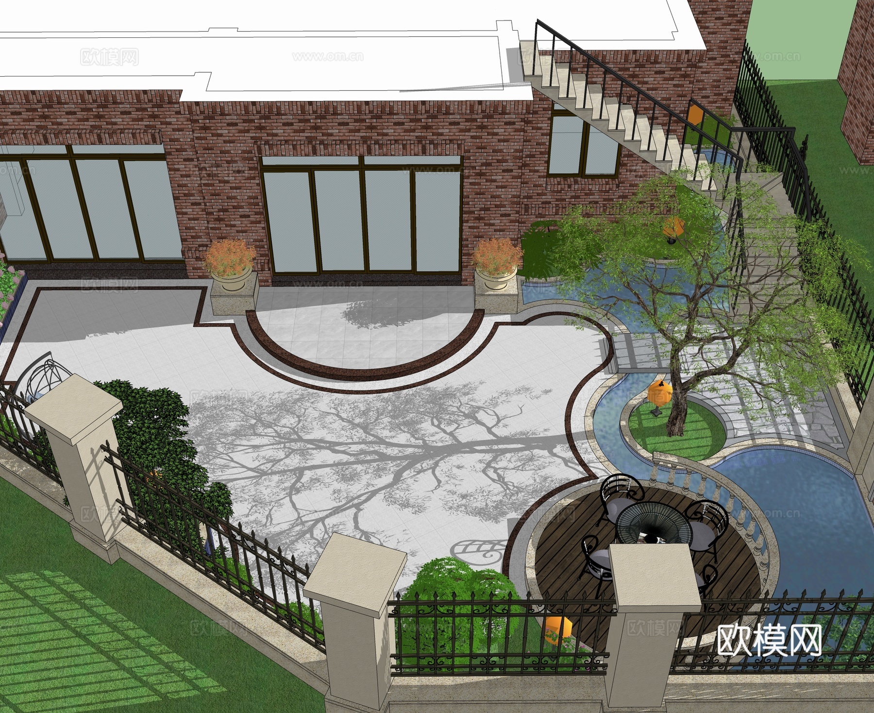 现代屋顶花园 庭院景观su模型