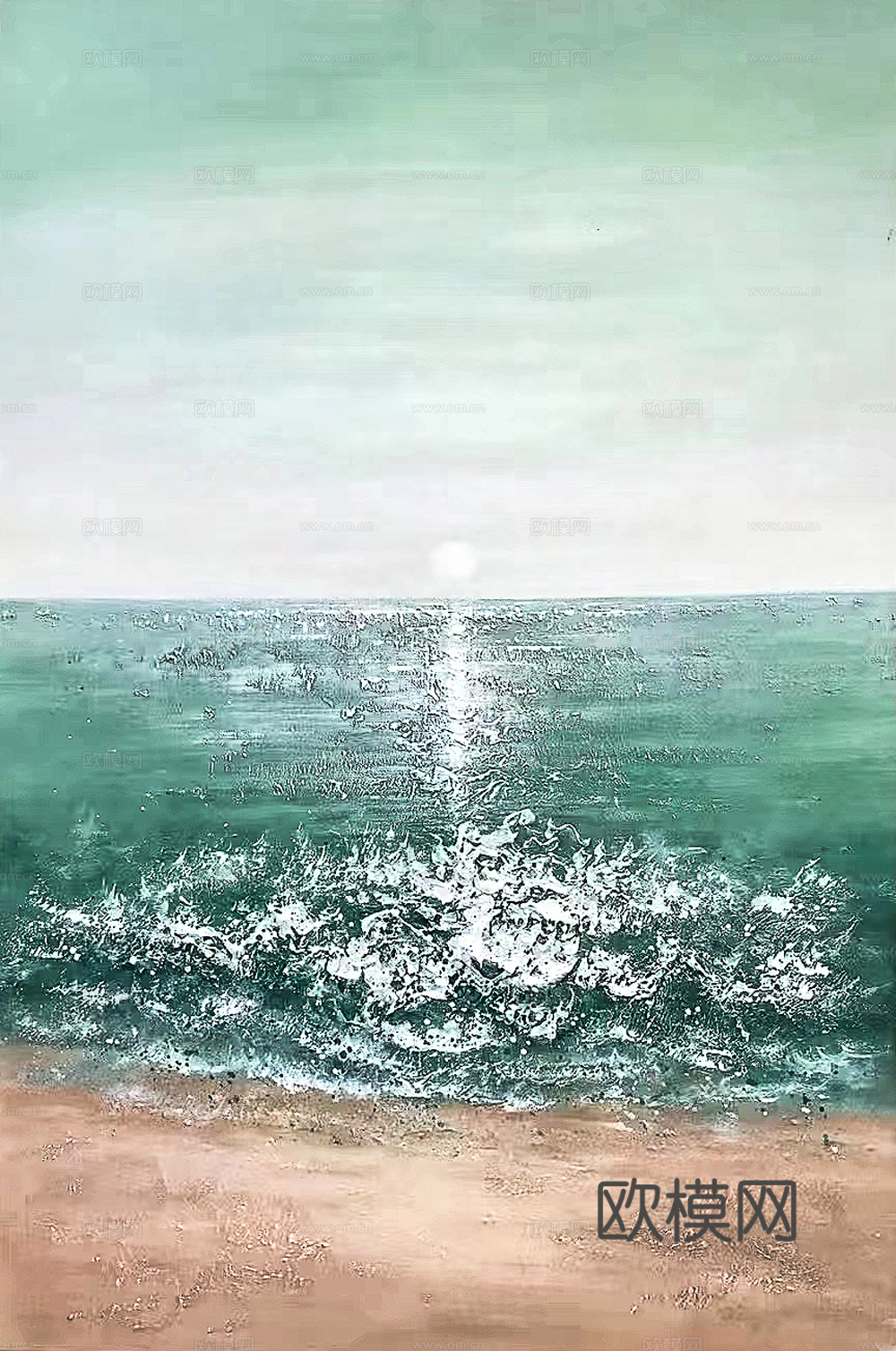 海浪沙滩油画