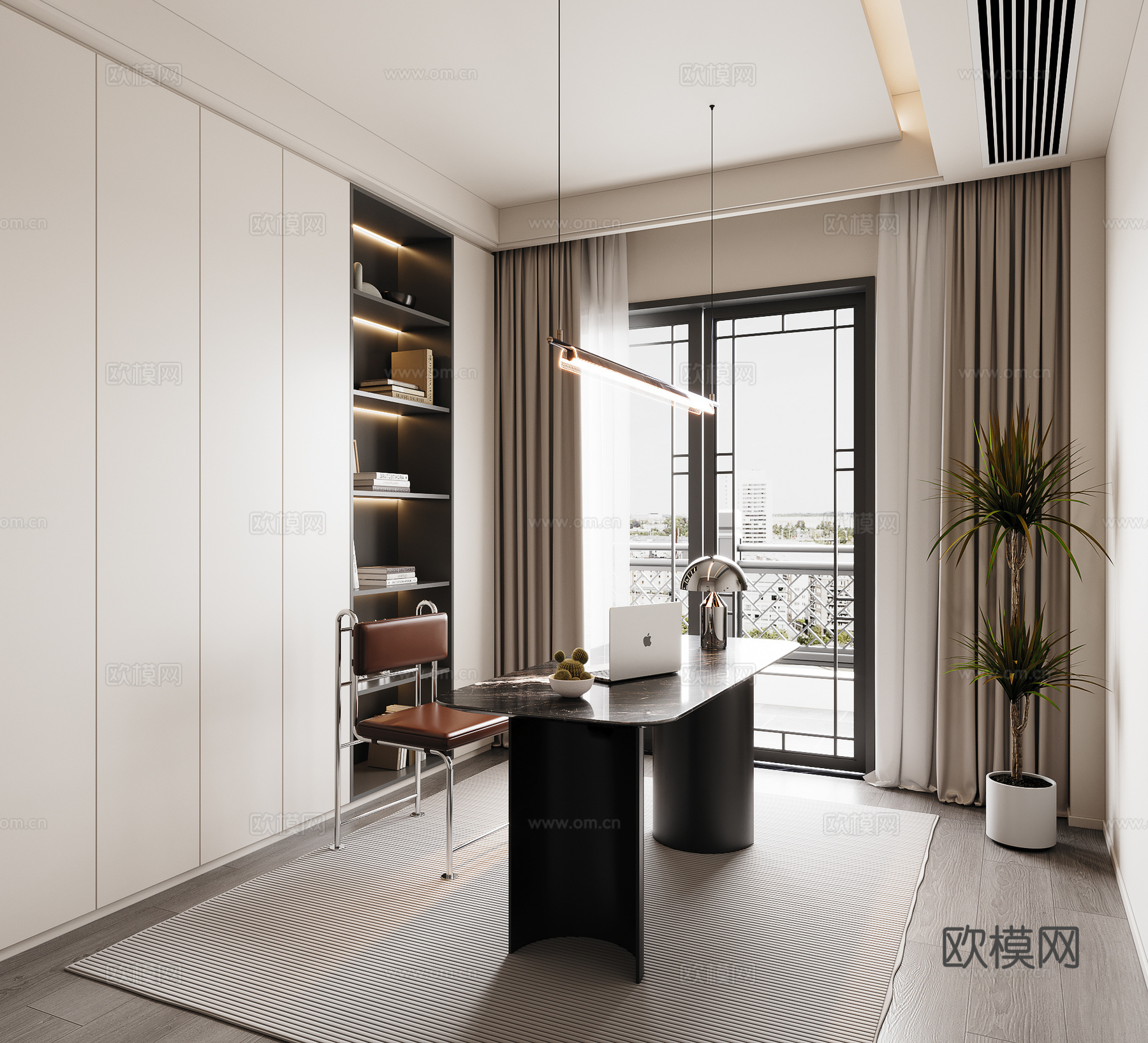 奶油风书房su模型
