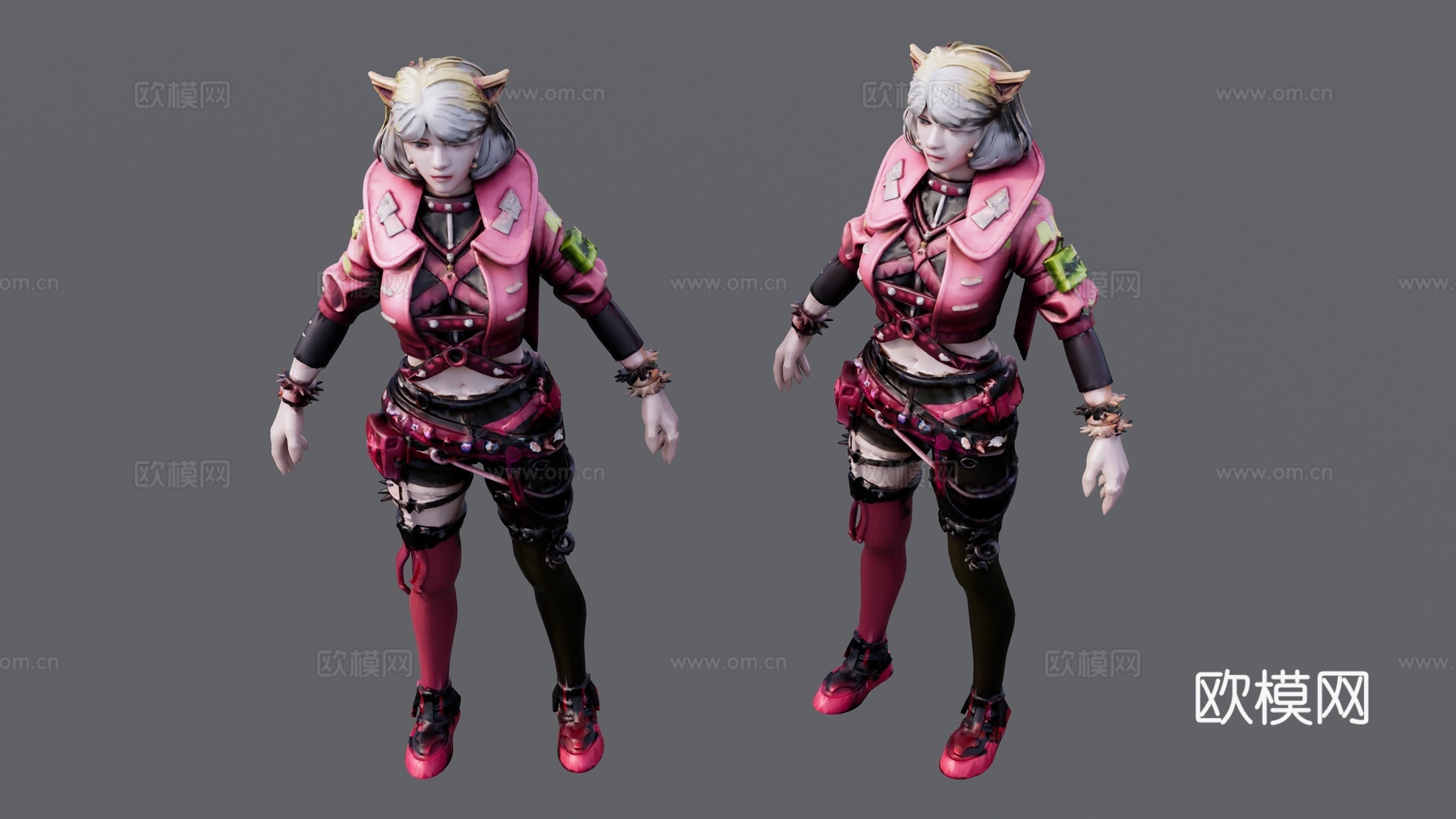 穿粉色夹克的女战士su模型