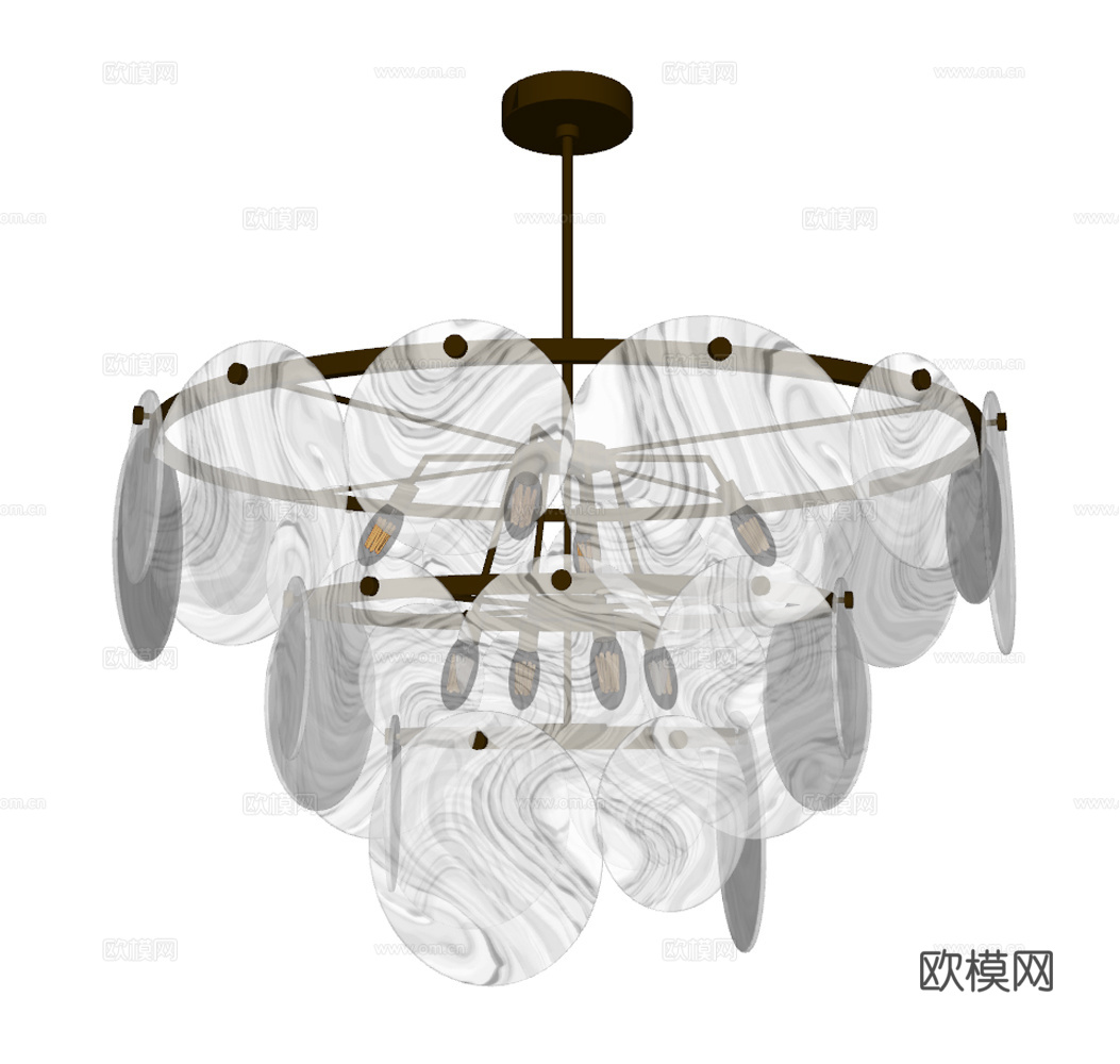 Lamp意式轻奢吊灯 大厅吊灯 卧室吊灯 多层吊灯 玻璃吊灯su模型