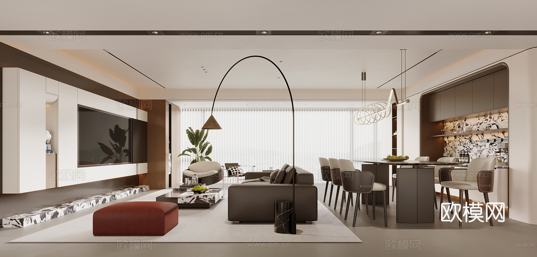 现代客餐厅3d模型下载