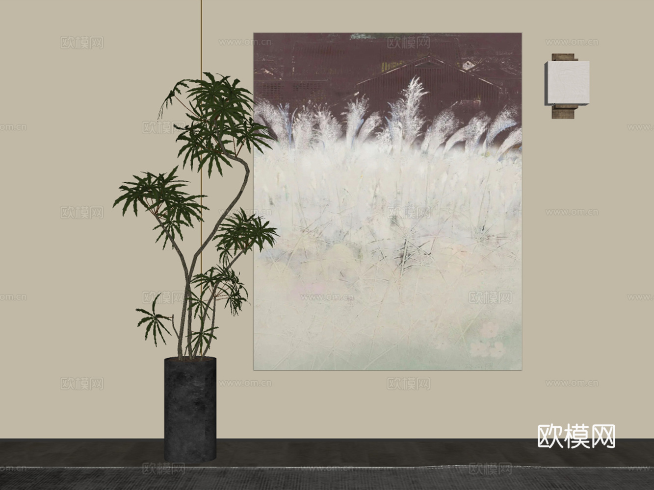 中古侘寂挂画su模型