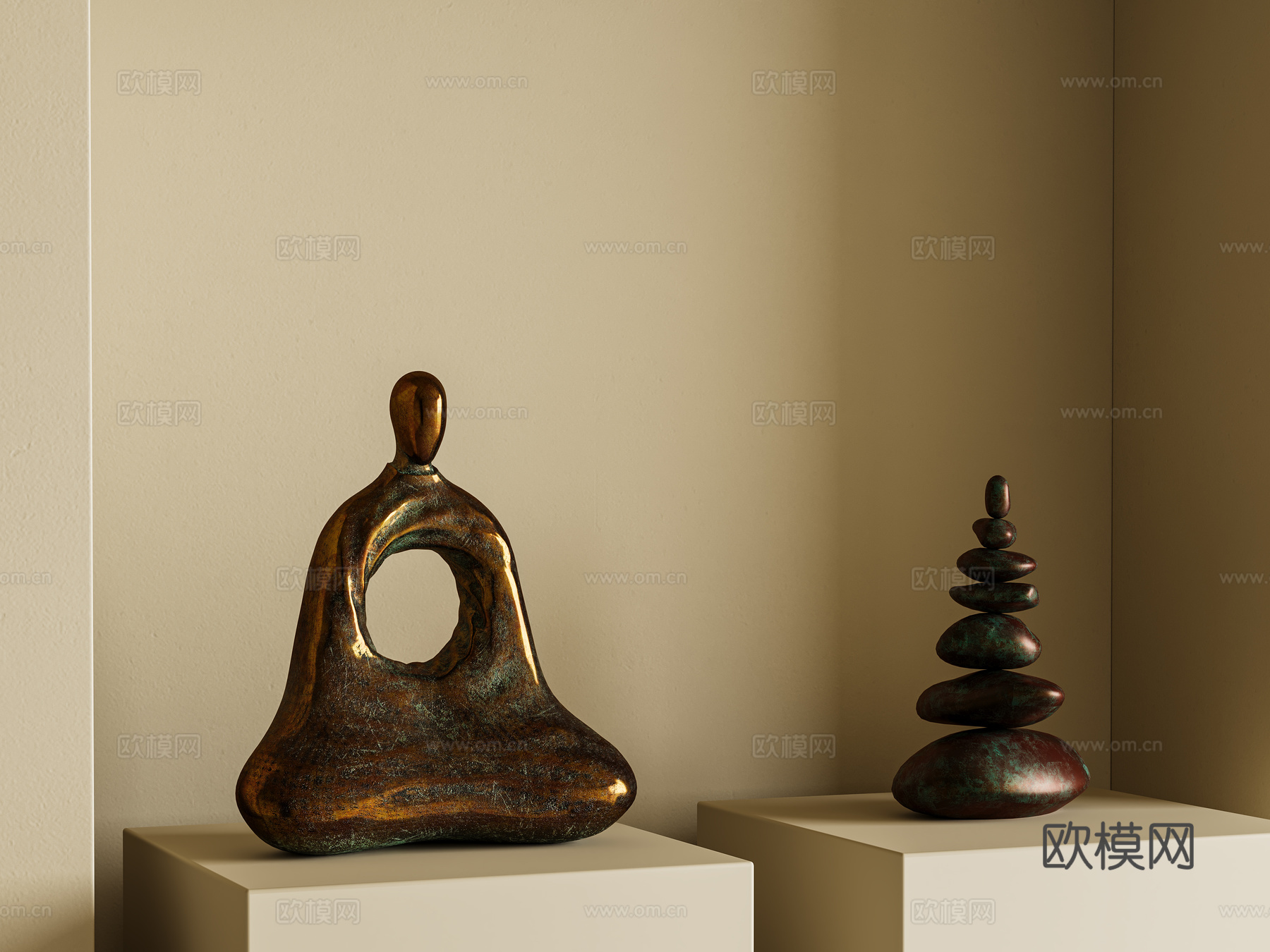新中式中式雕塑 诧寂中古雕塑 禅意雕塑 做旧脏旧金属 艺术雕3d模型