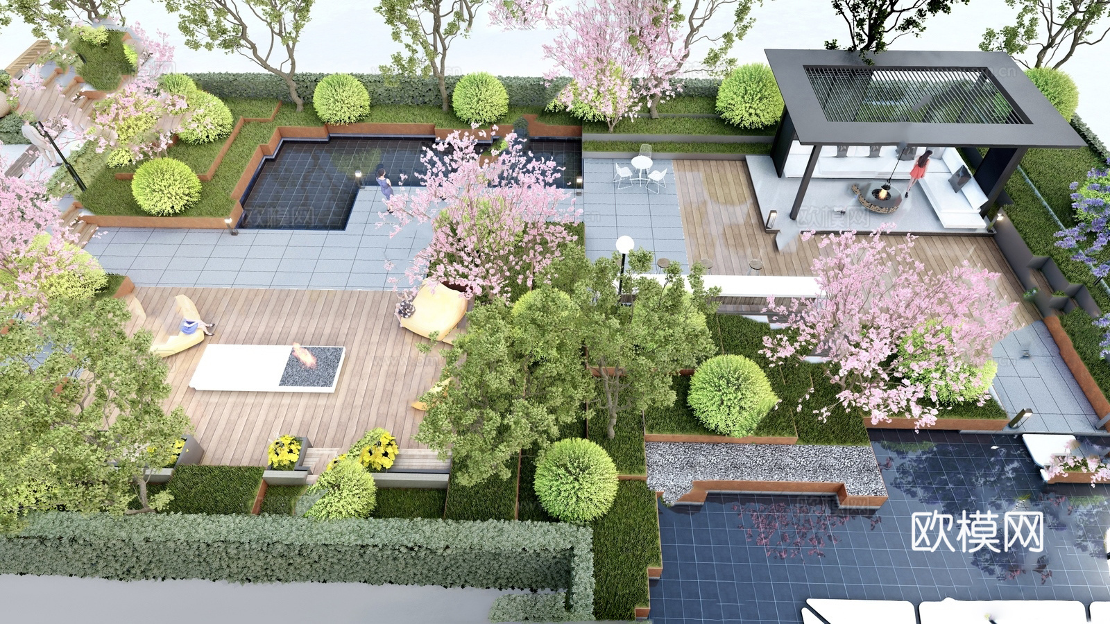 现代屋顶花园 空中花园 庭院花园 花园 庭院 菜园su模型