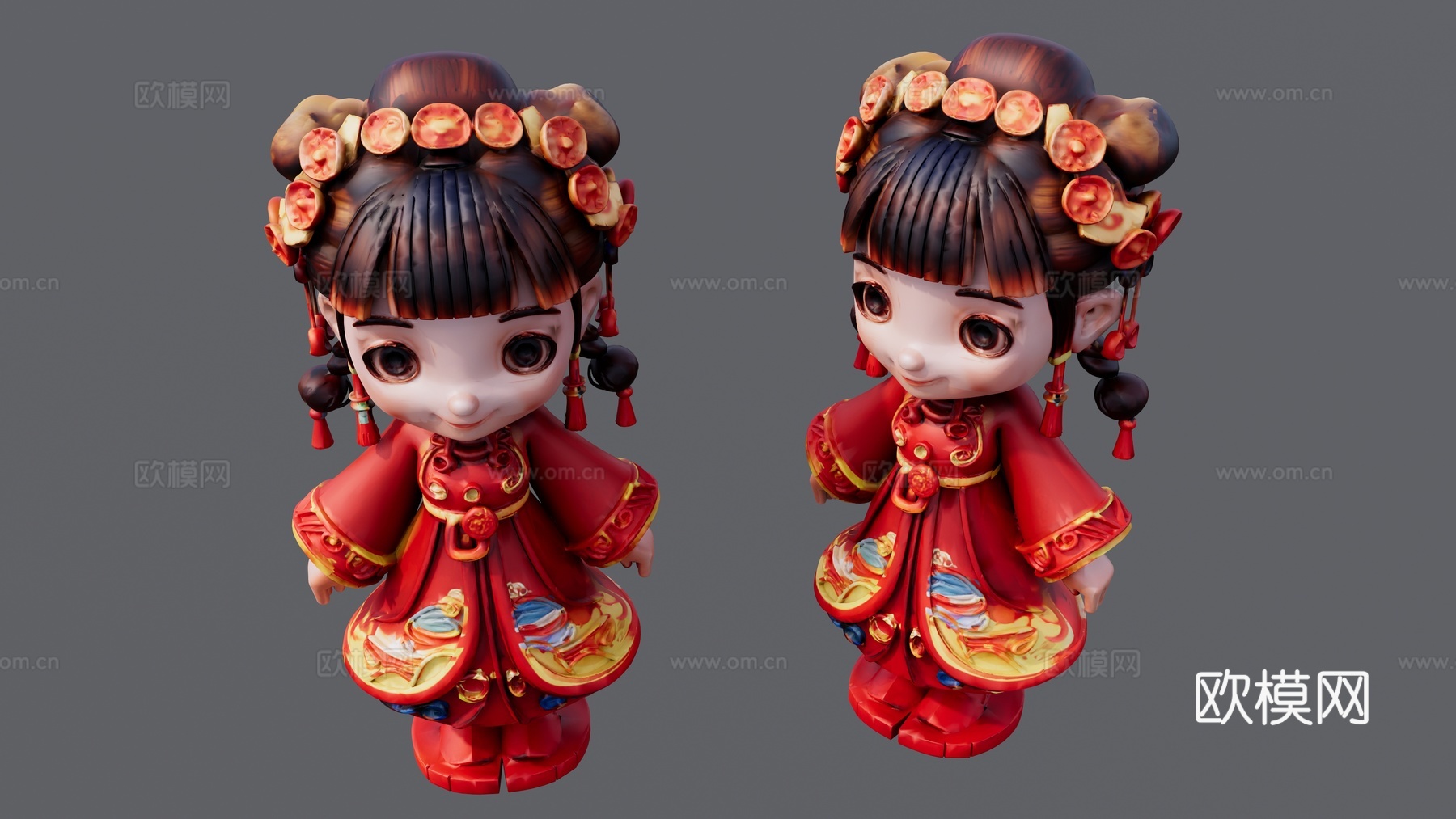喜庆的红衣服小女孩su模型