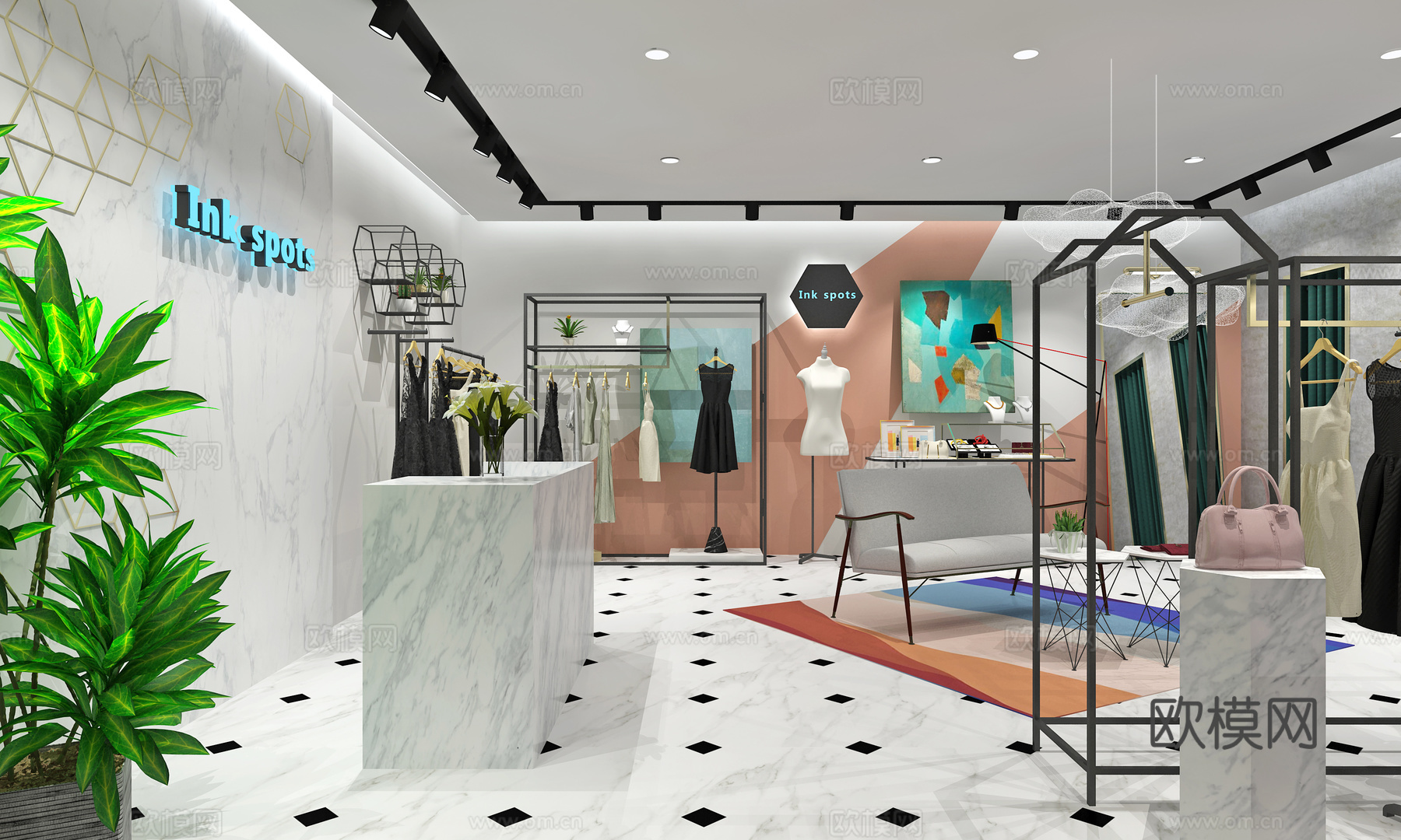 粉色调轻奢服装店3d模型