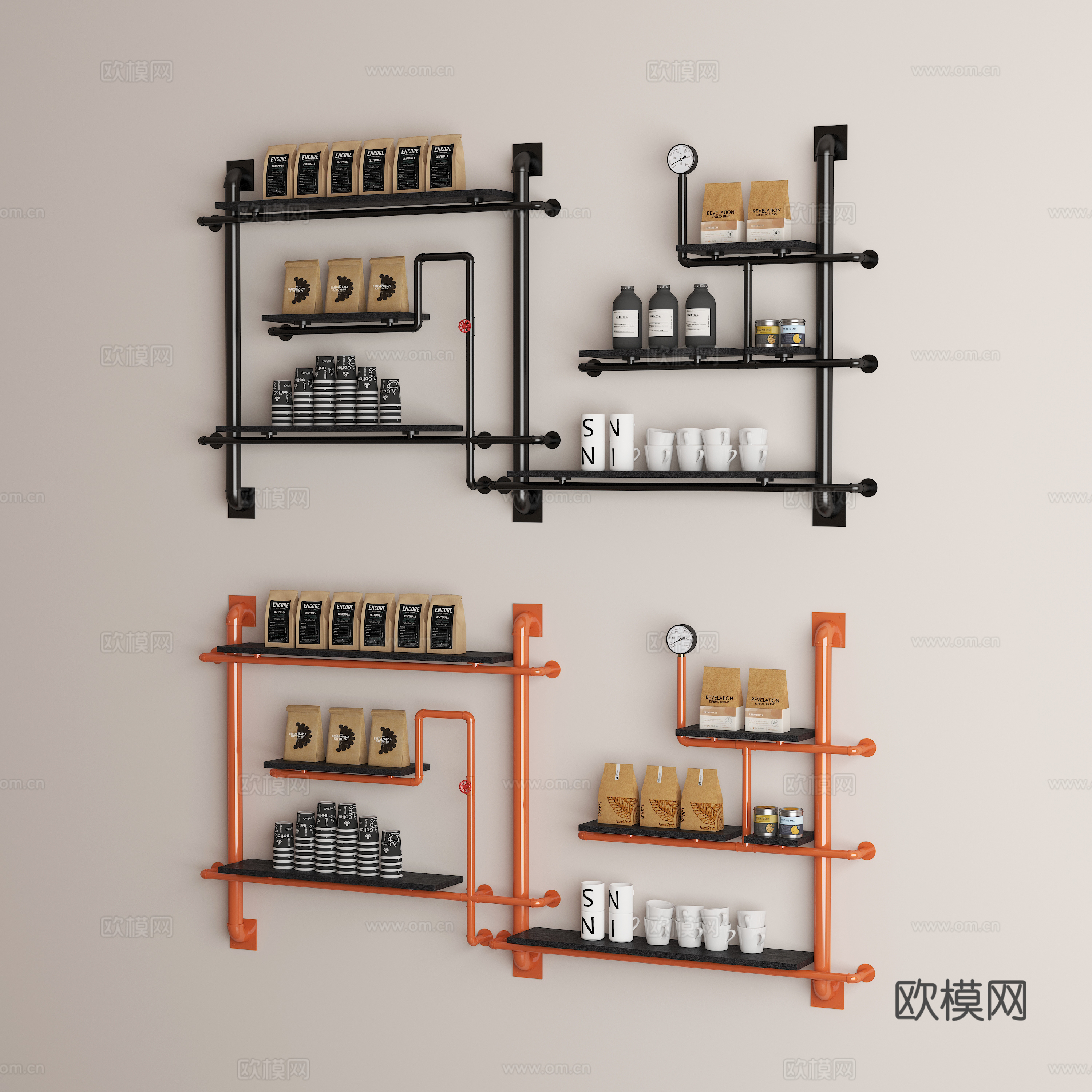 工业风饮品店置物架3d模型