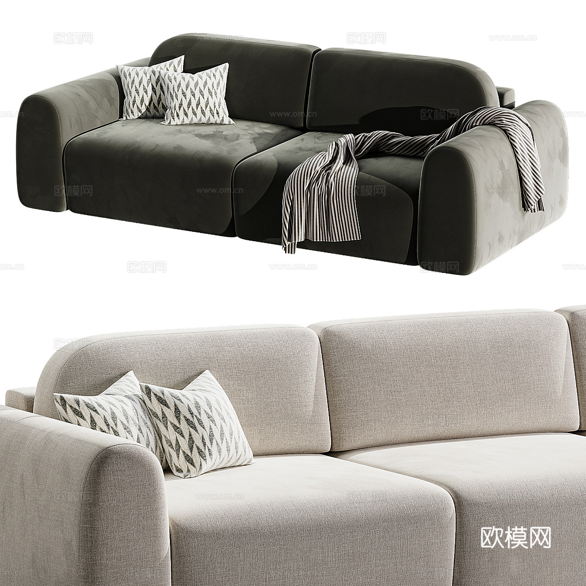 现代意式布艺休闲沙发3d模型