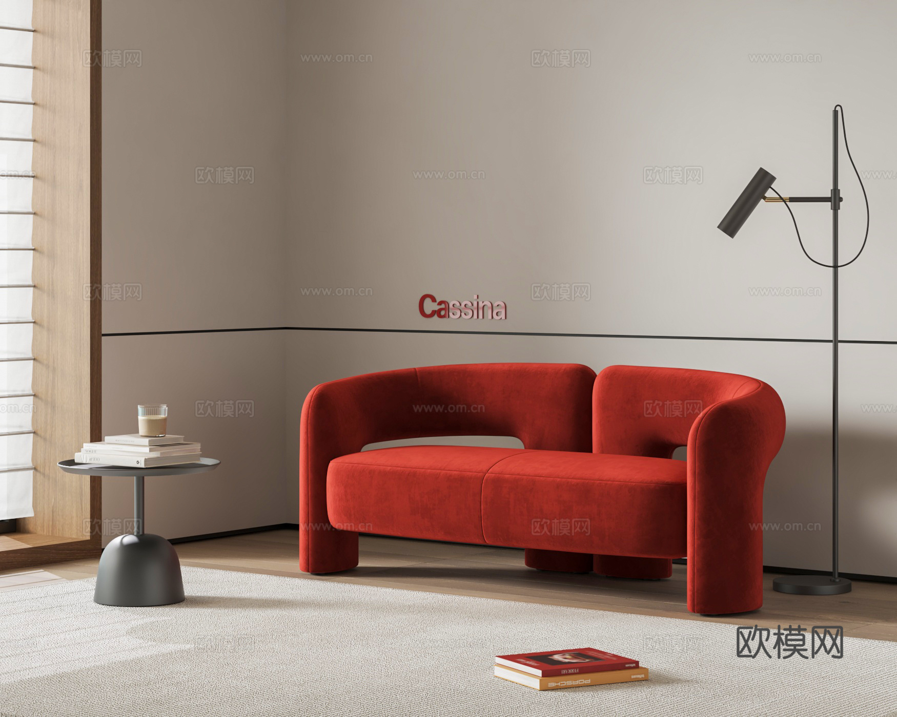 Cassina Dudet 现代双人沙发 布艺沙发 沙发长椅su模型