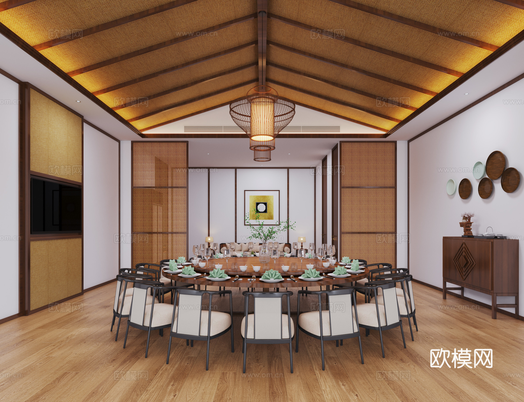 新中式包间，新中式沙发组合3d模型