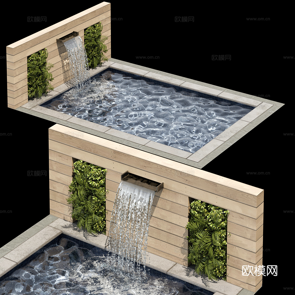 新中式户外游泳池3d模型