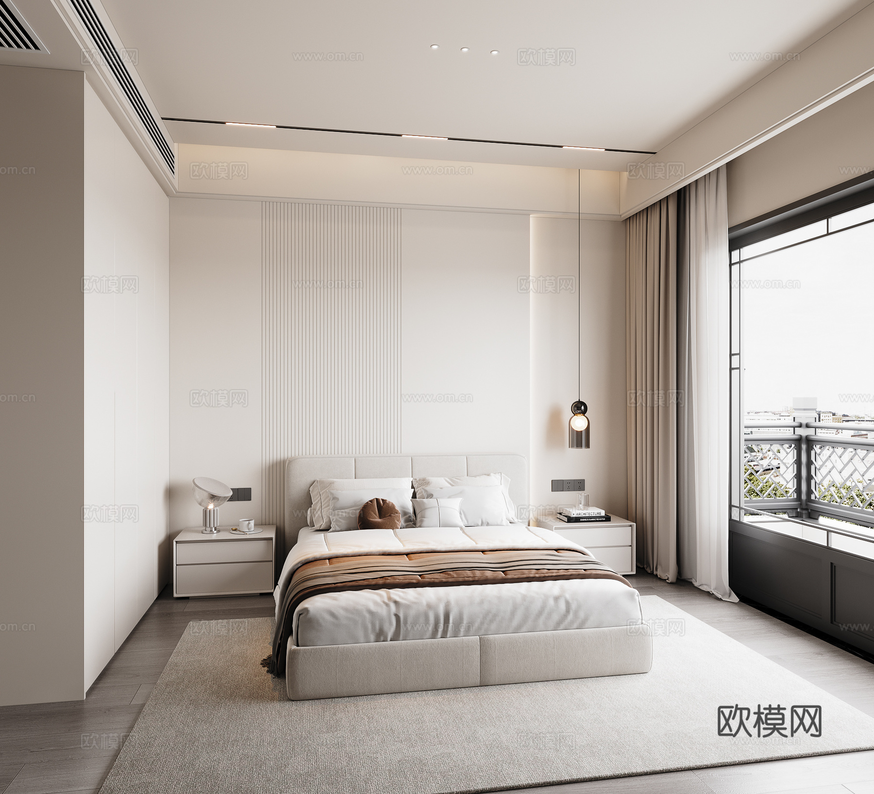 奶油风卧室su模型
