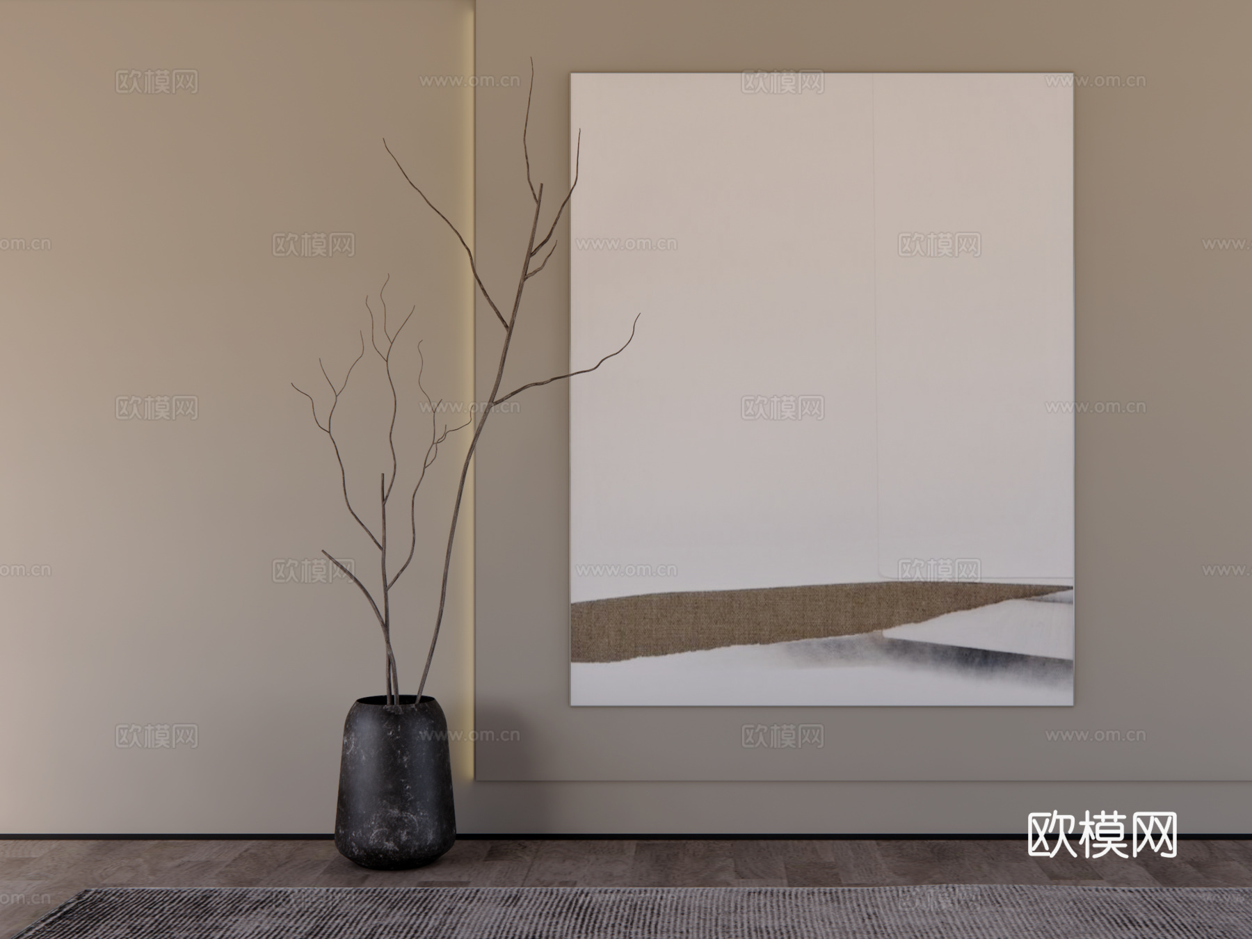 中古侘寂抽象挂画su模型