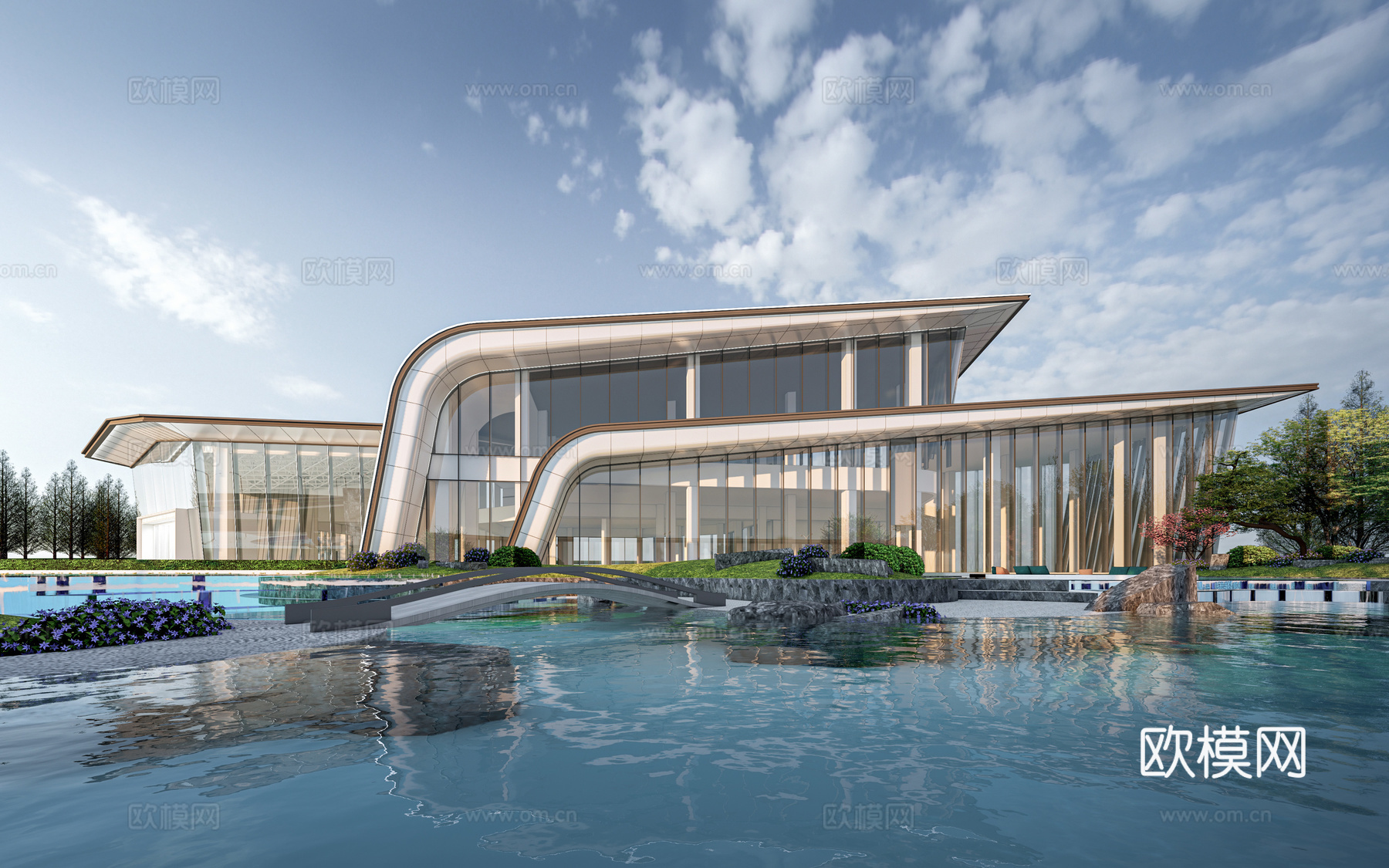现代售楼部建筑 示范区建筑 展览馆建筑su模型