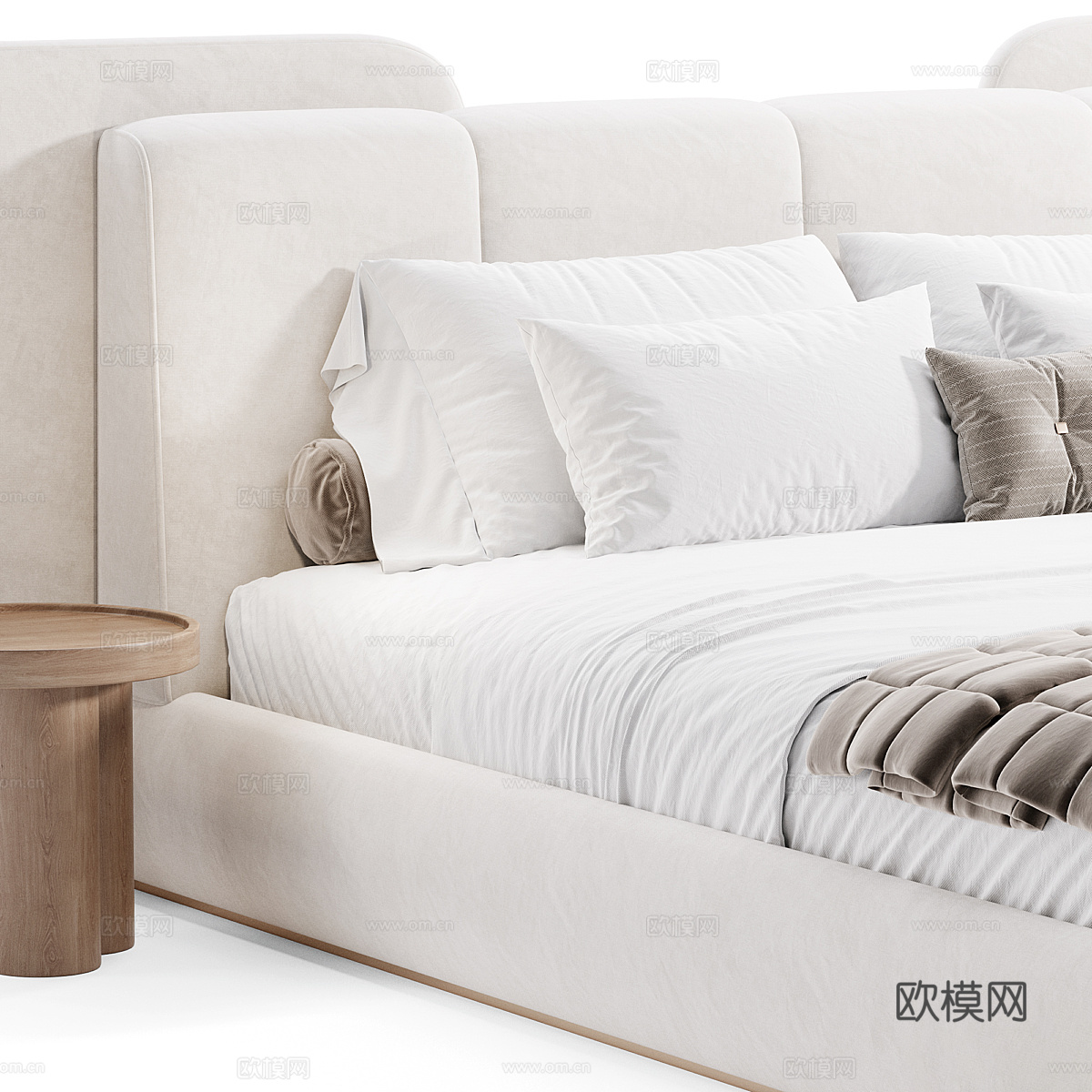 现代意式轻奢布艺双人床3d模型