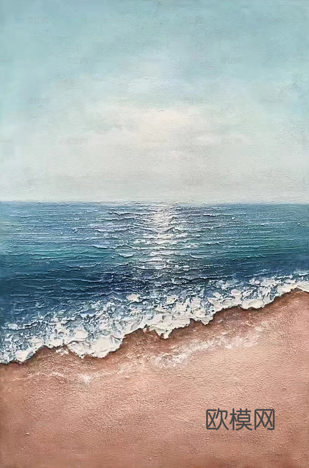 海浪沙滩油画