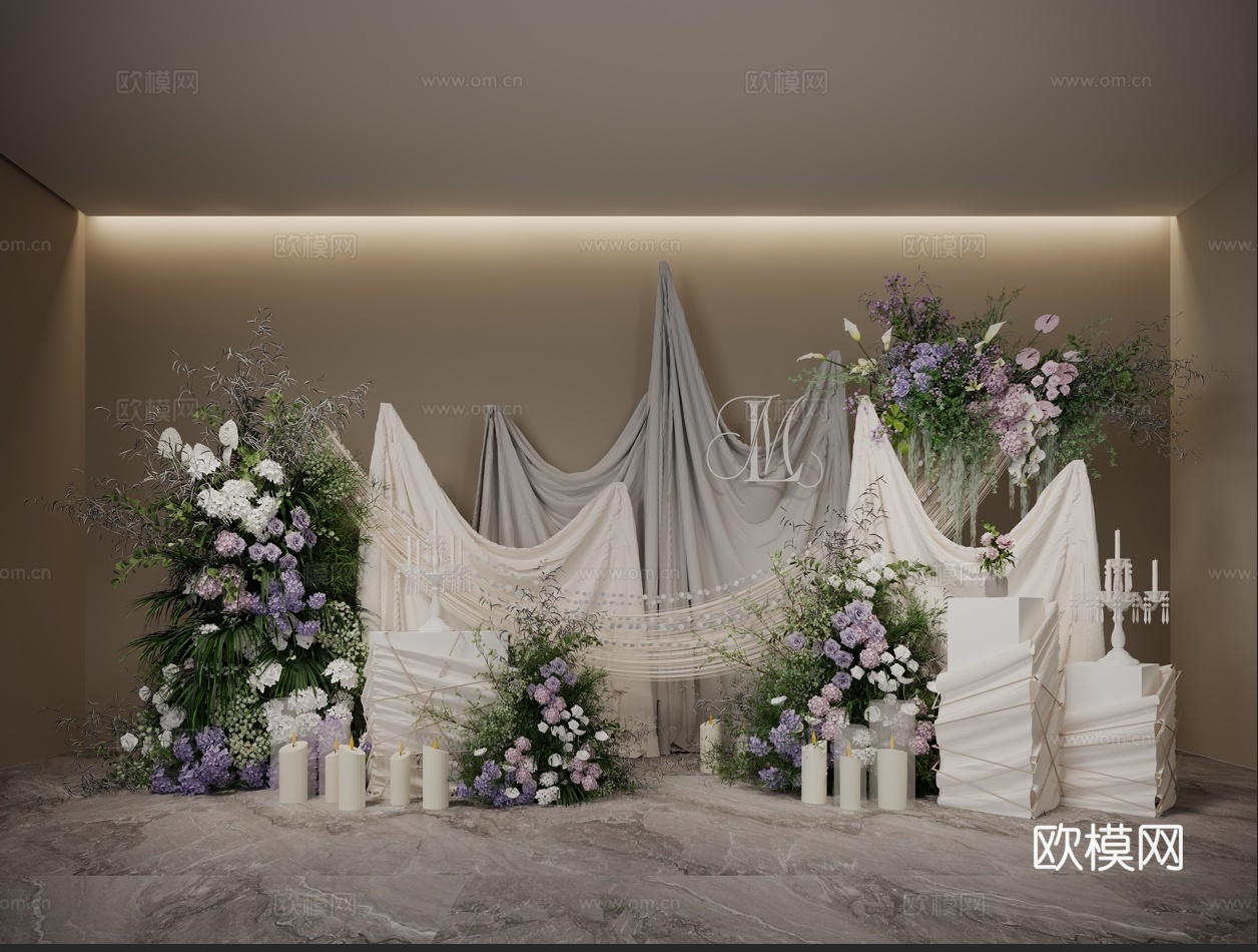 美陈绿植 花艺美陈 绣球绿植 婚礼花艺3d模型