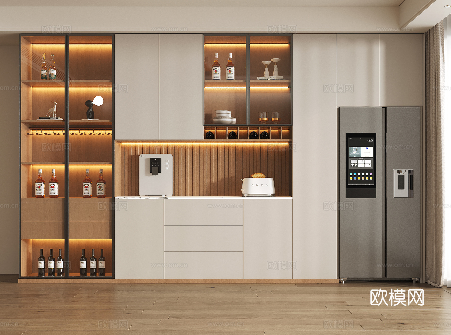 现代餐边柜 酒柜餐边柜 餐边柜摆件 酒柜 冰箱柜酒柜3d模型