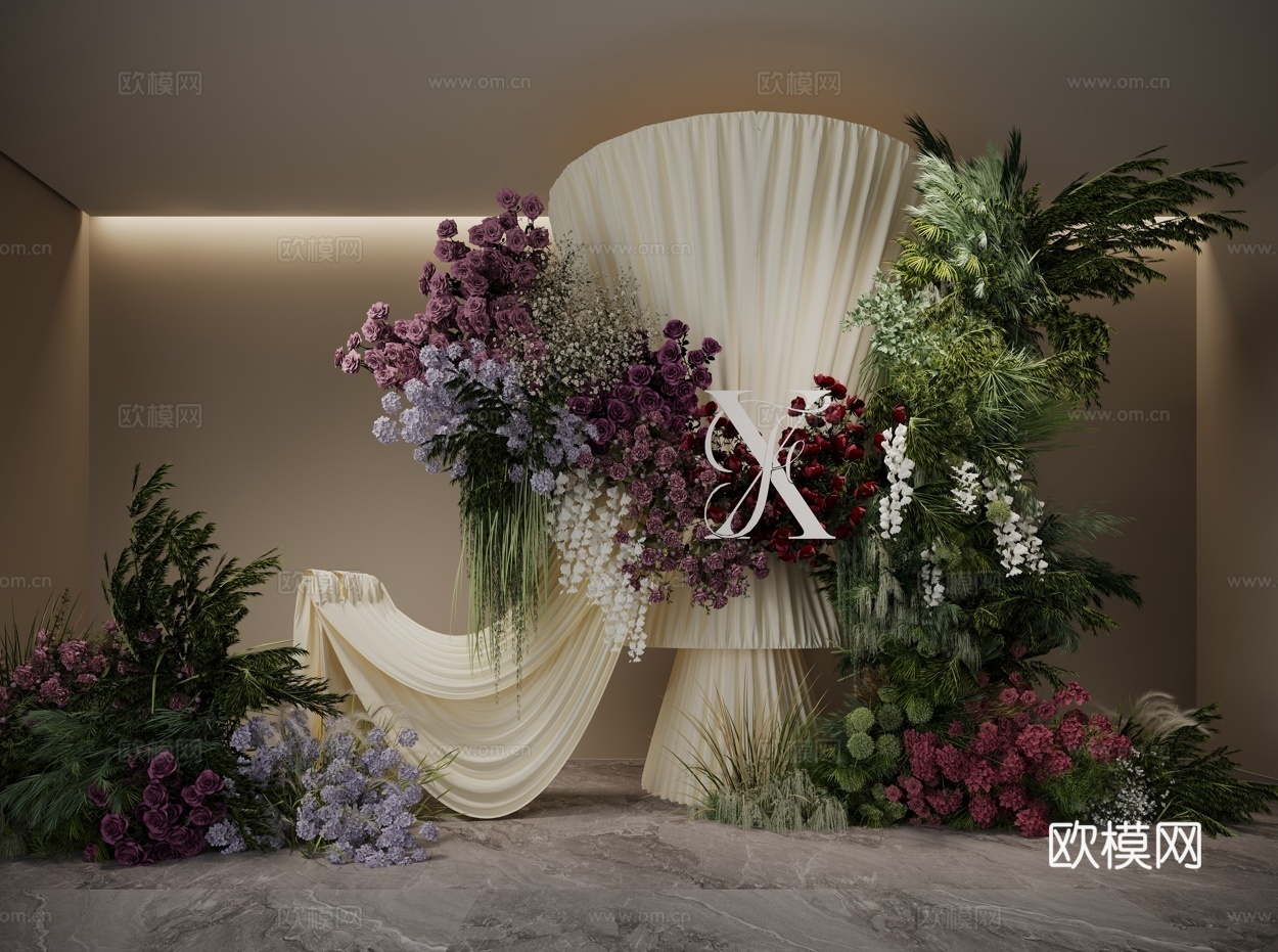 美陈绿植 花艺美陈 绣球绿植 婚礼花艺3d模型