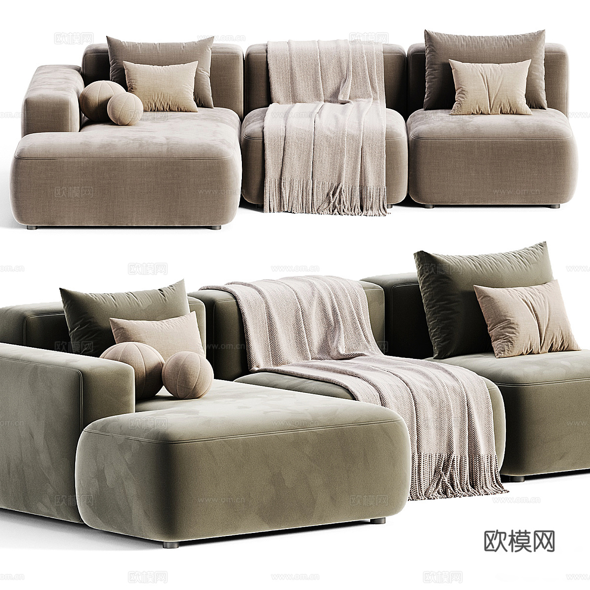 现代奶油风布艺组合沙发3d模型