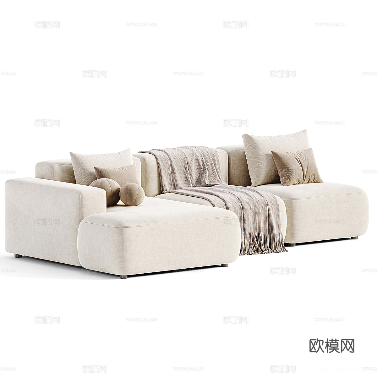 现代奶油风布艺组合沙发3d模型