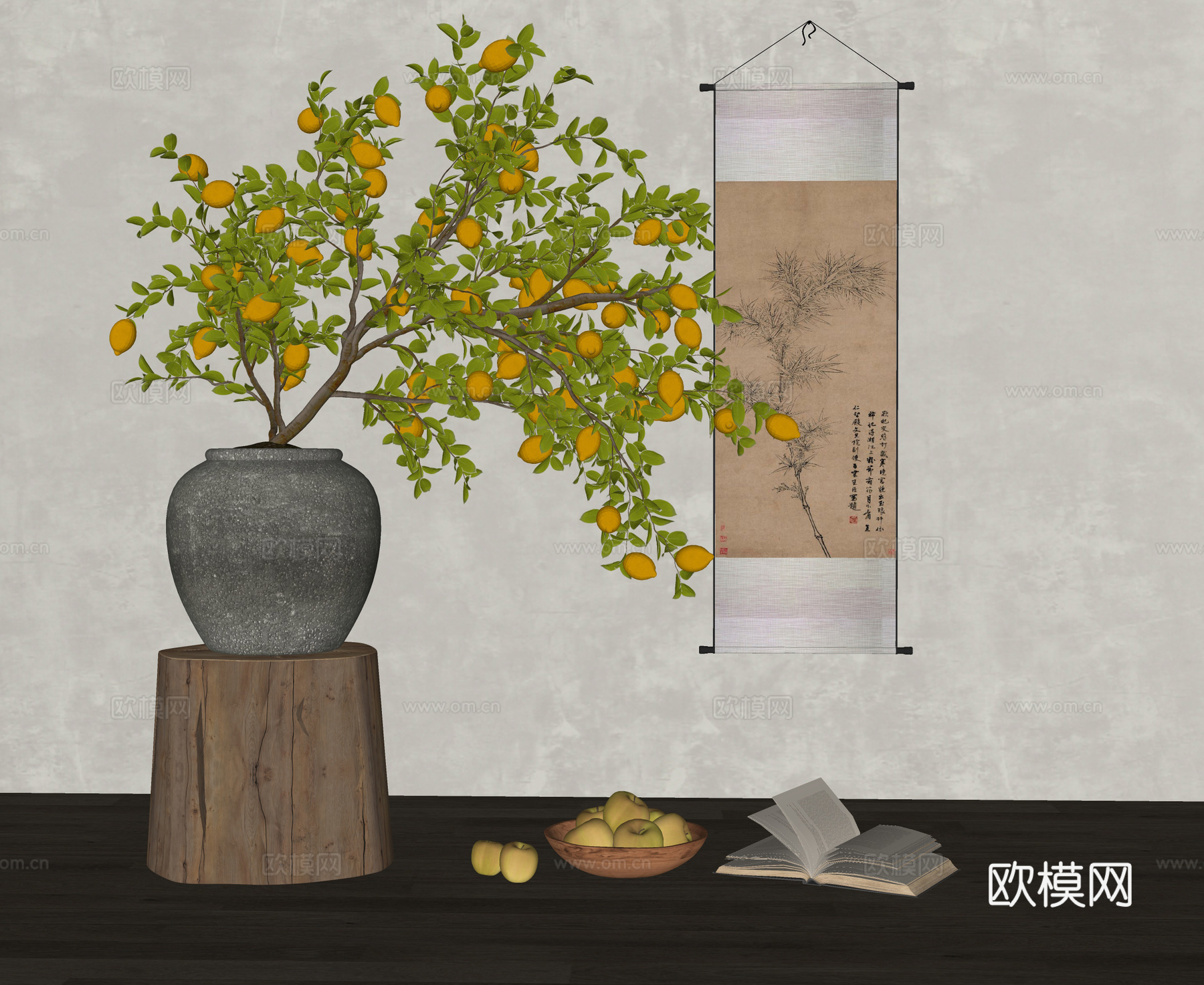 现代水果盆景 柠檬盆景 植物盆栽 饰品摆件su模型