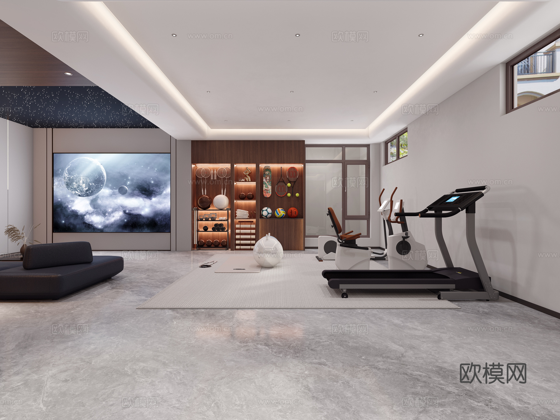 现代意式轻奢健身房瑜伽室3d模型