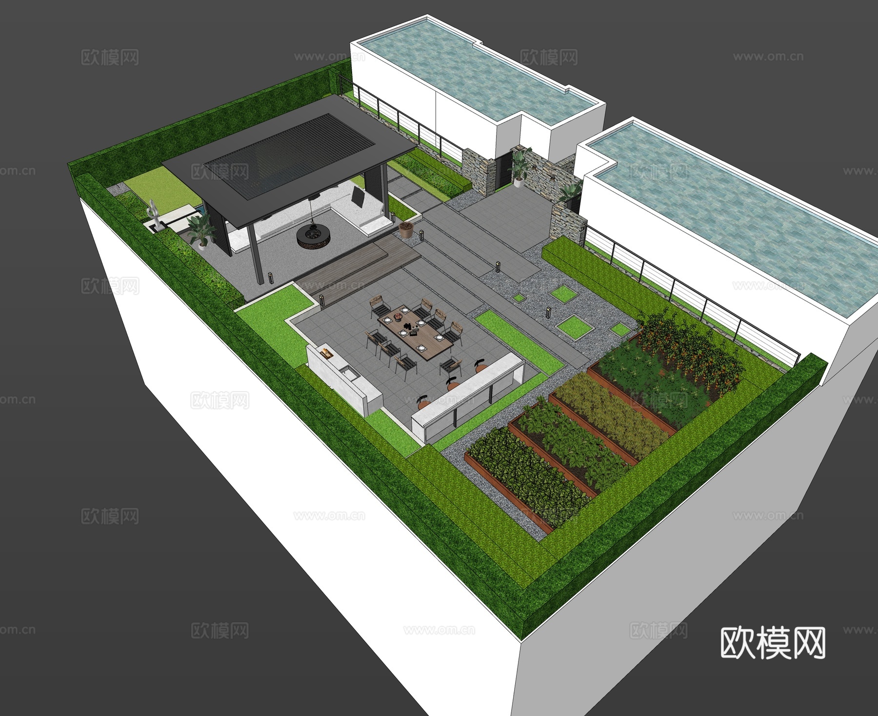 现代屋顶花园 空中花园 庭院花园 花园 庭院 菜园su模型