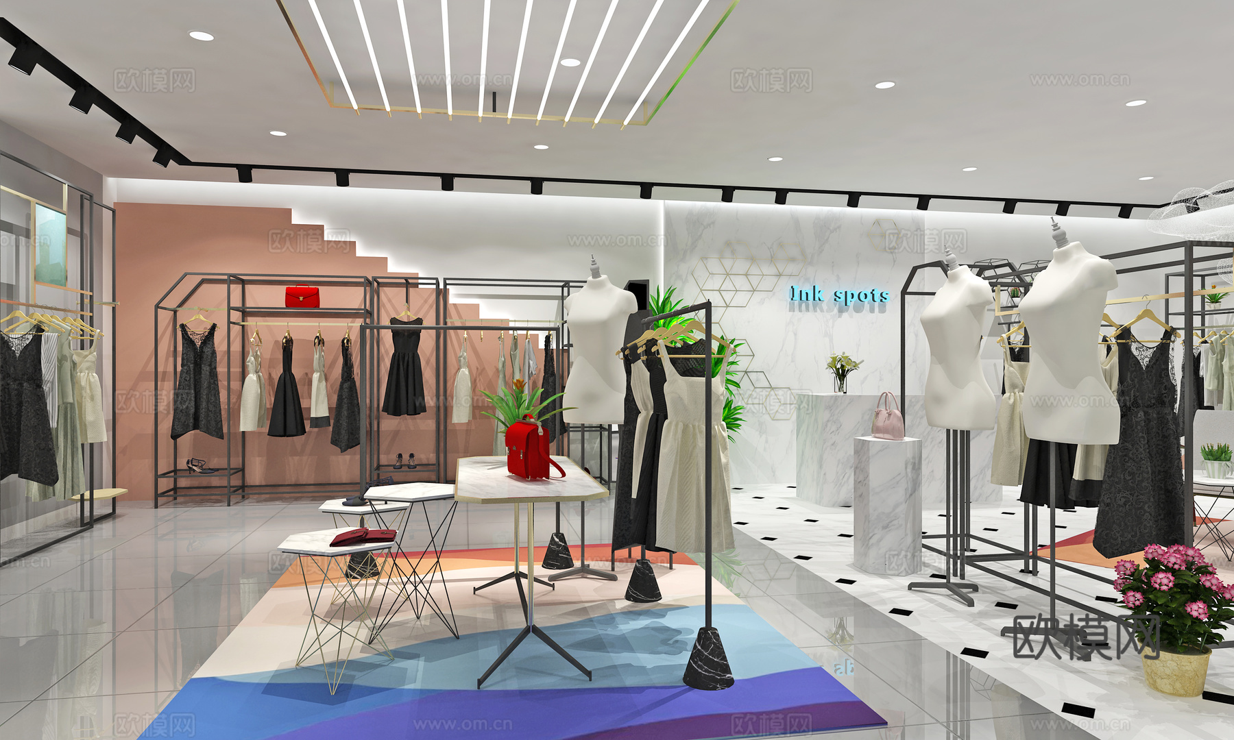 粉色调轻奢服装店3d模型
