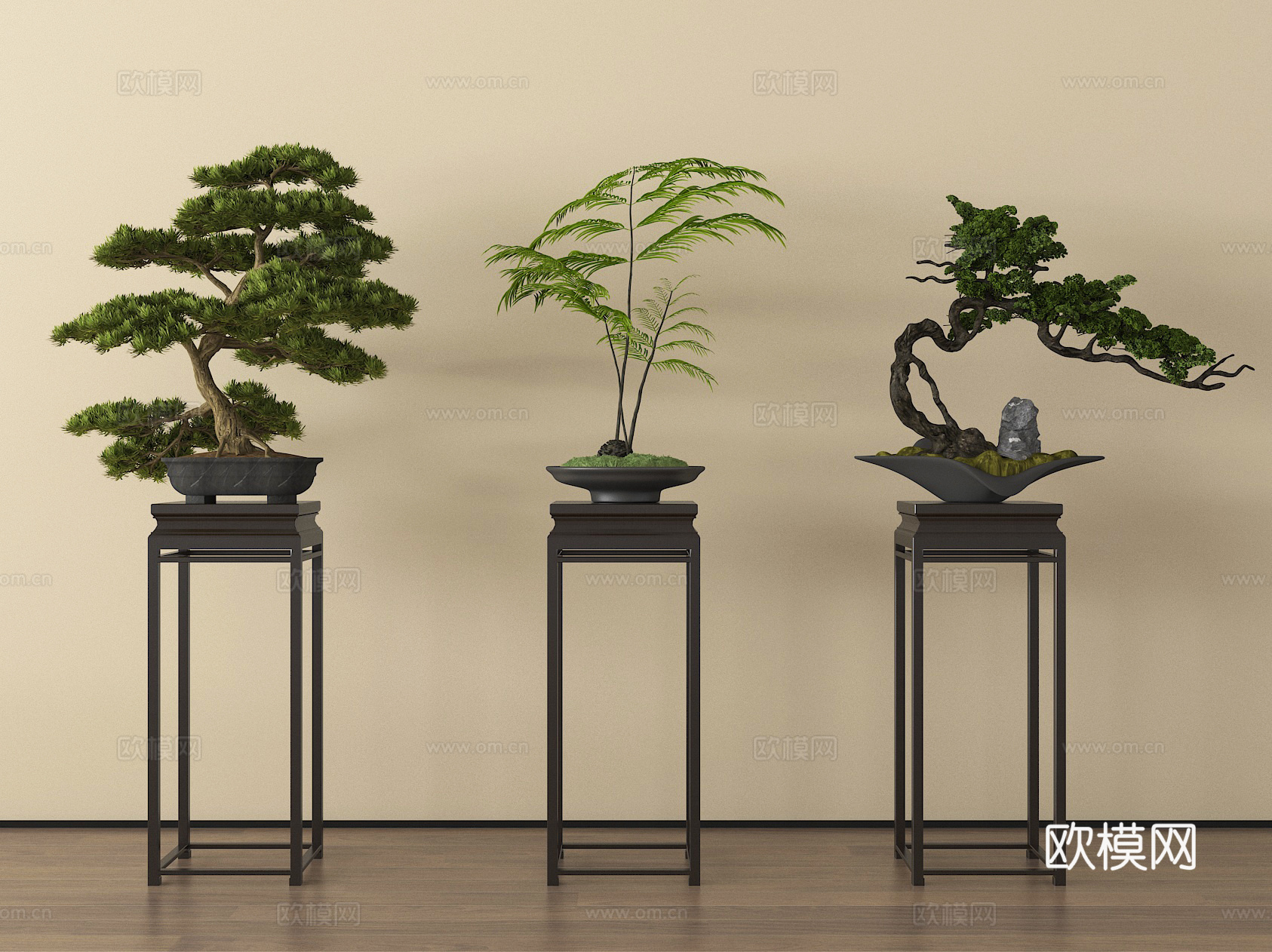 盆景 盆栽 绿植 植物 花几 盆景松3d模型