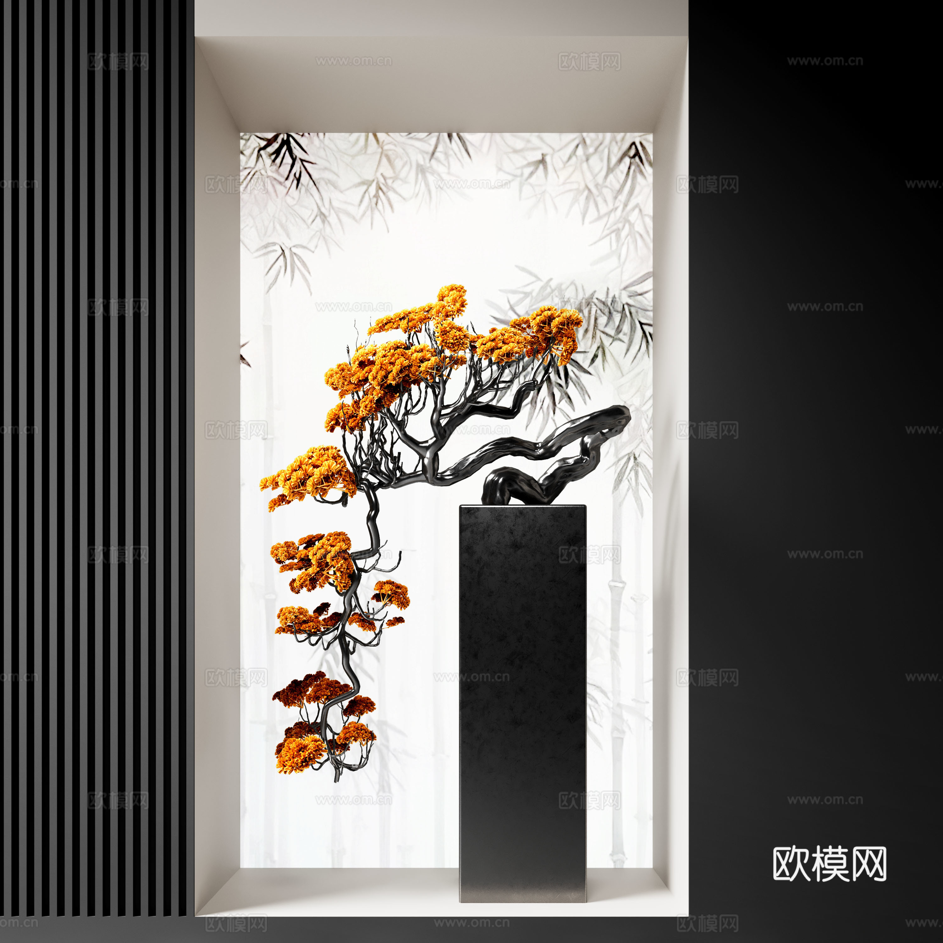 新中式雕塑装置 工艺品落地摆件 金属雕塑su模型