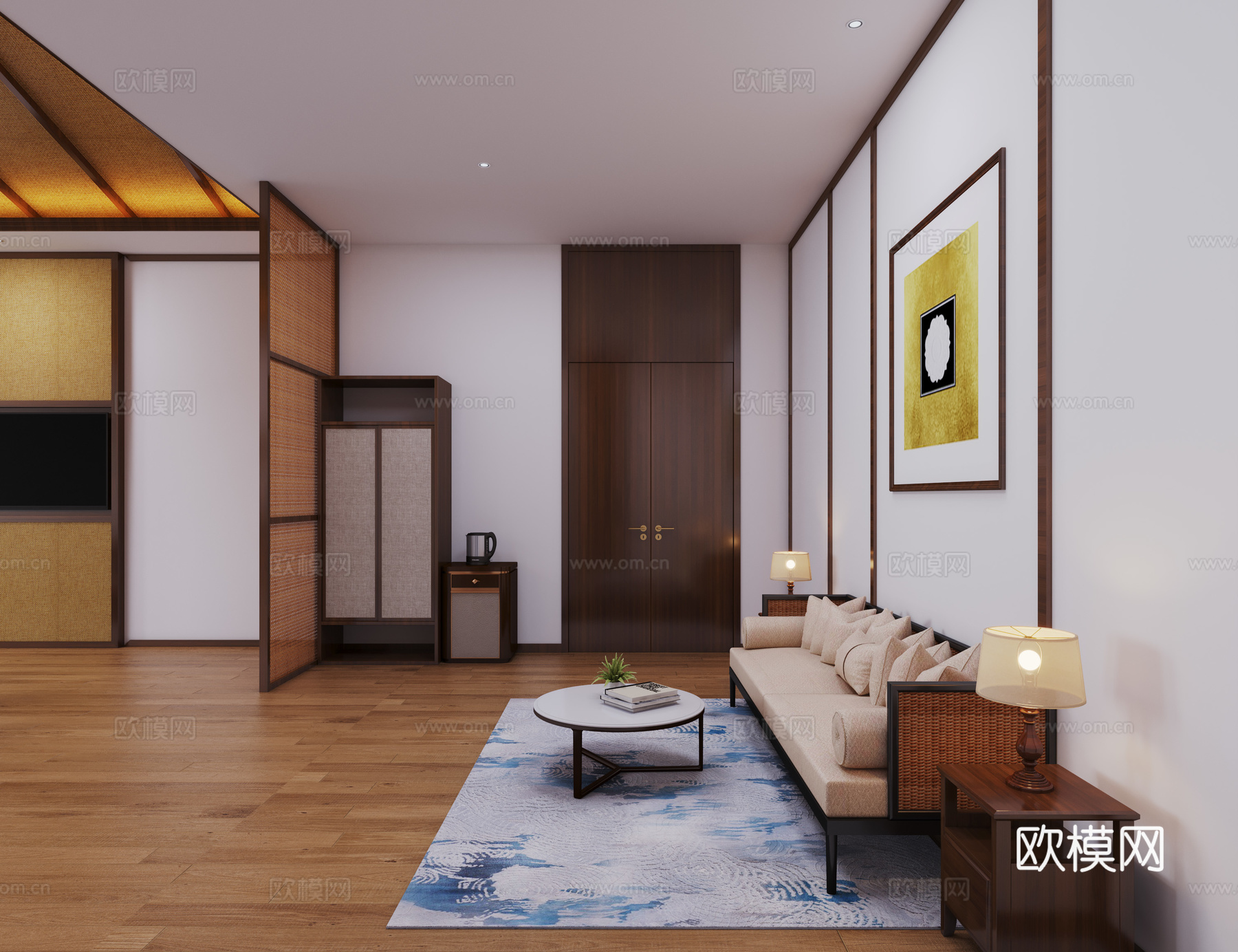 新中式包间，新中式沙发组合3d模型