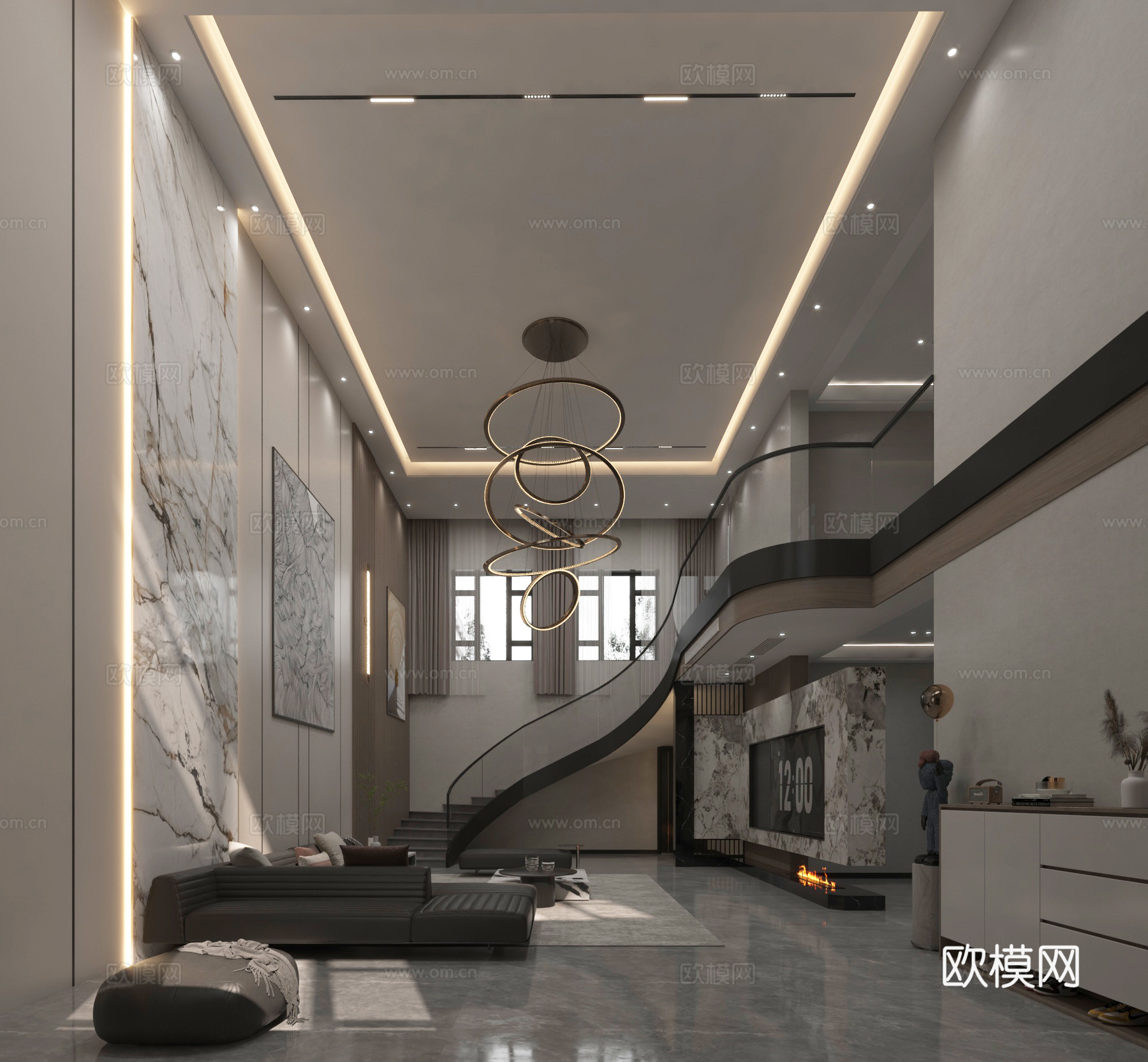 现代风格别墅客厅3d模型