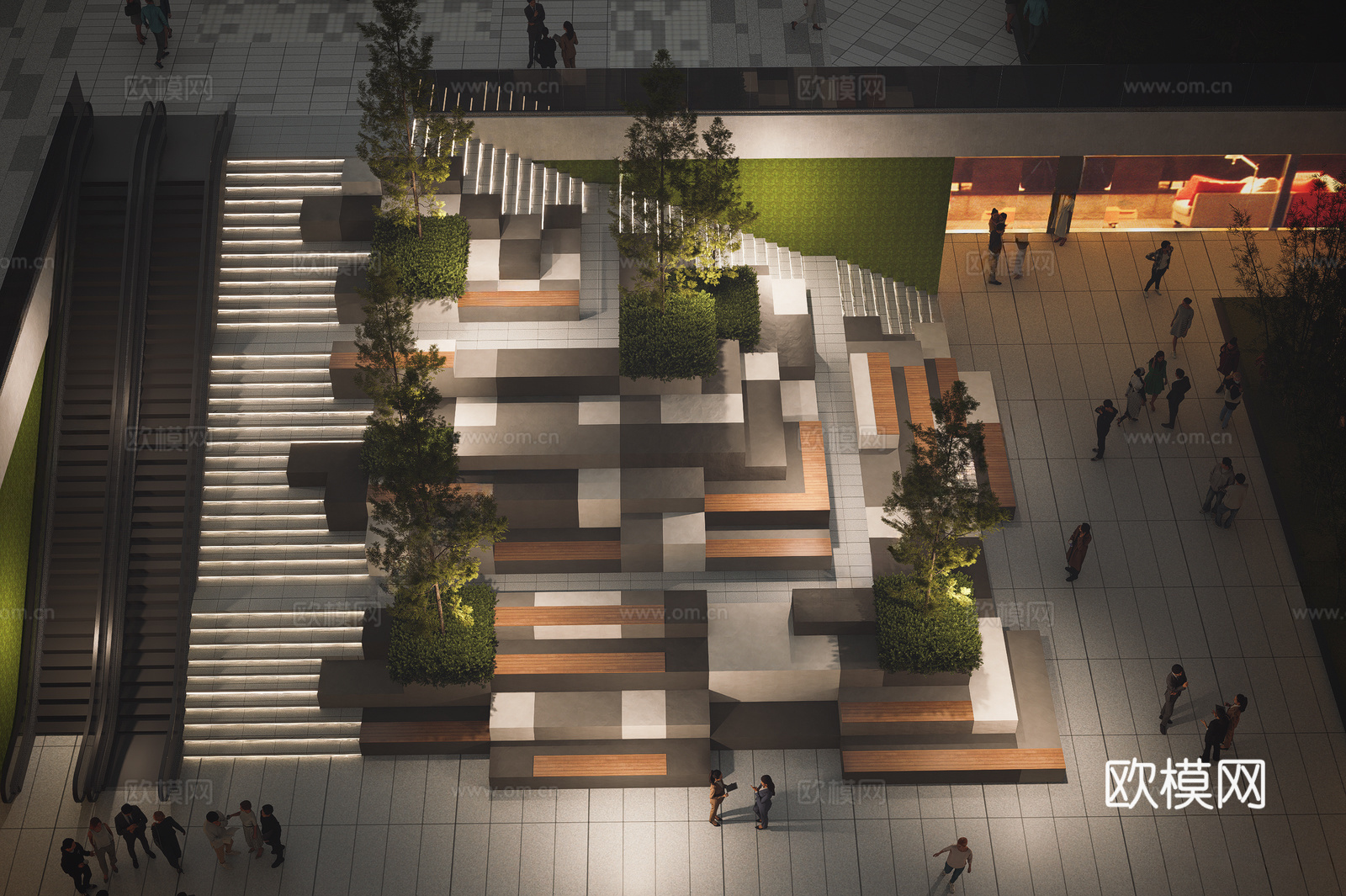 现代台阶景观 广场下沉台阶 木平台3d模型