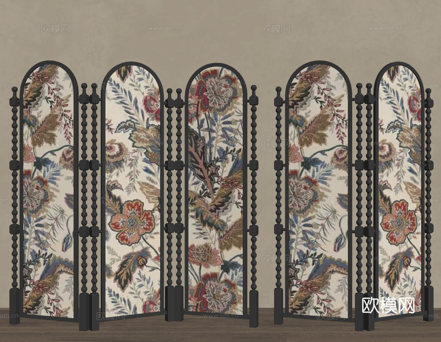 折叠屏风 花绘屏风su模型