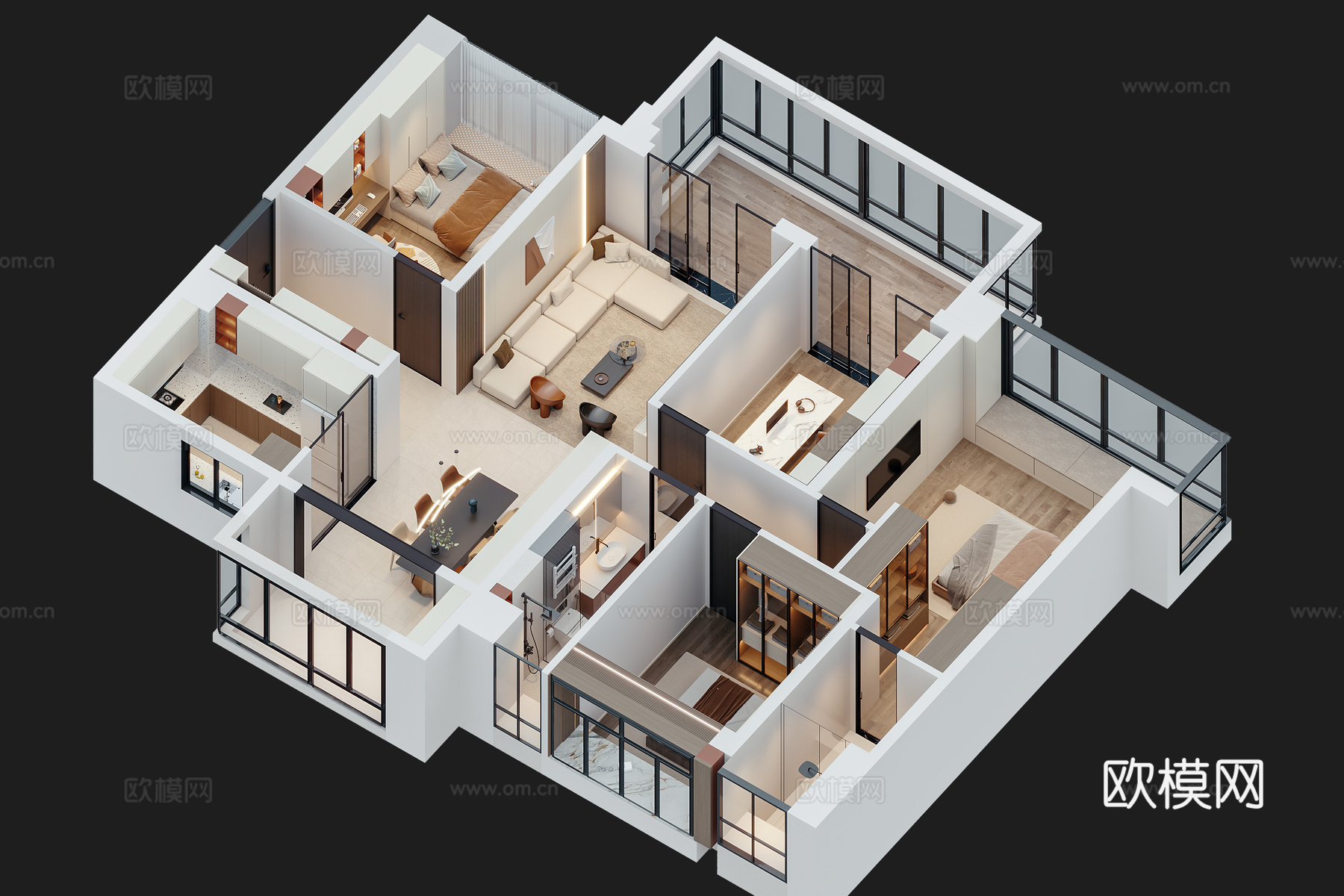 现代家装鸟瞰图样板房3d模型