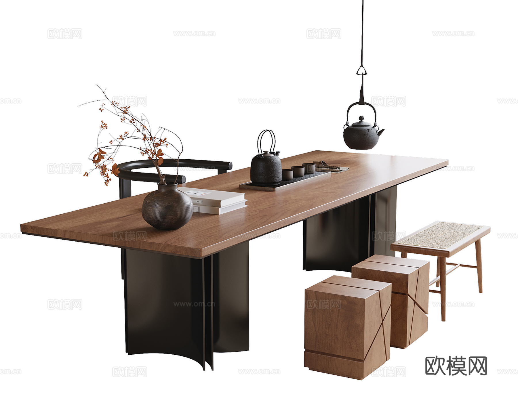 现代茶桌椅 凳子 茶椅 茶具3d模型