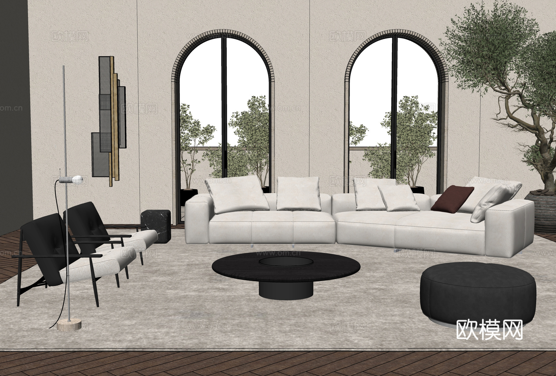 Minotti YVES沙发茶几组合 弧形沙发 沙发椅su模型