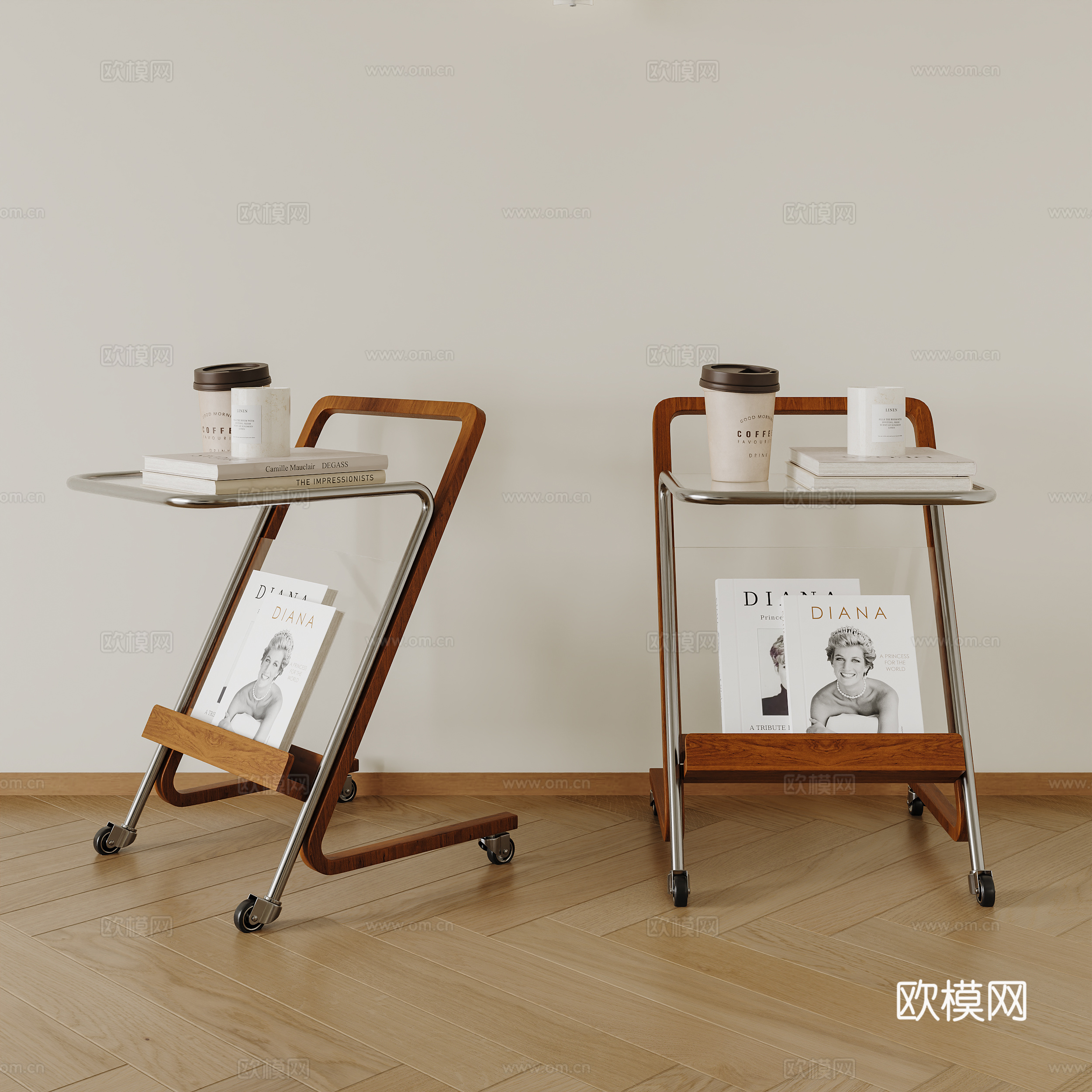 中古边几 金属边几 移动边几 移动小推车 移动置物架3d模型