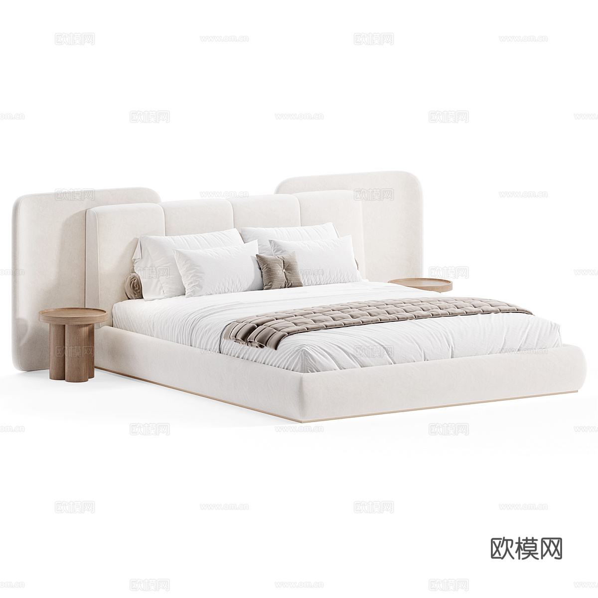 现代意式轻奢布艺双人床3d模型