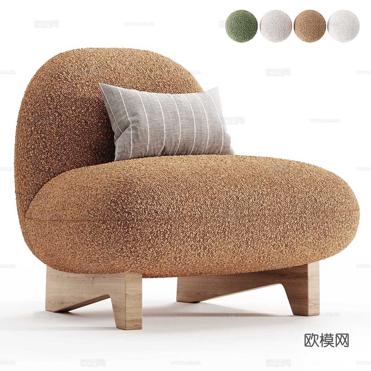 现代奶油风布艺沙发椅3d模型