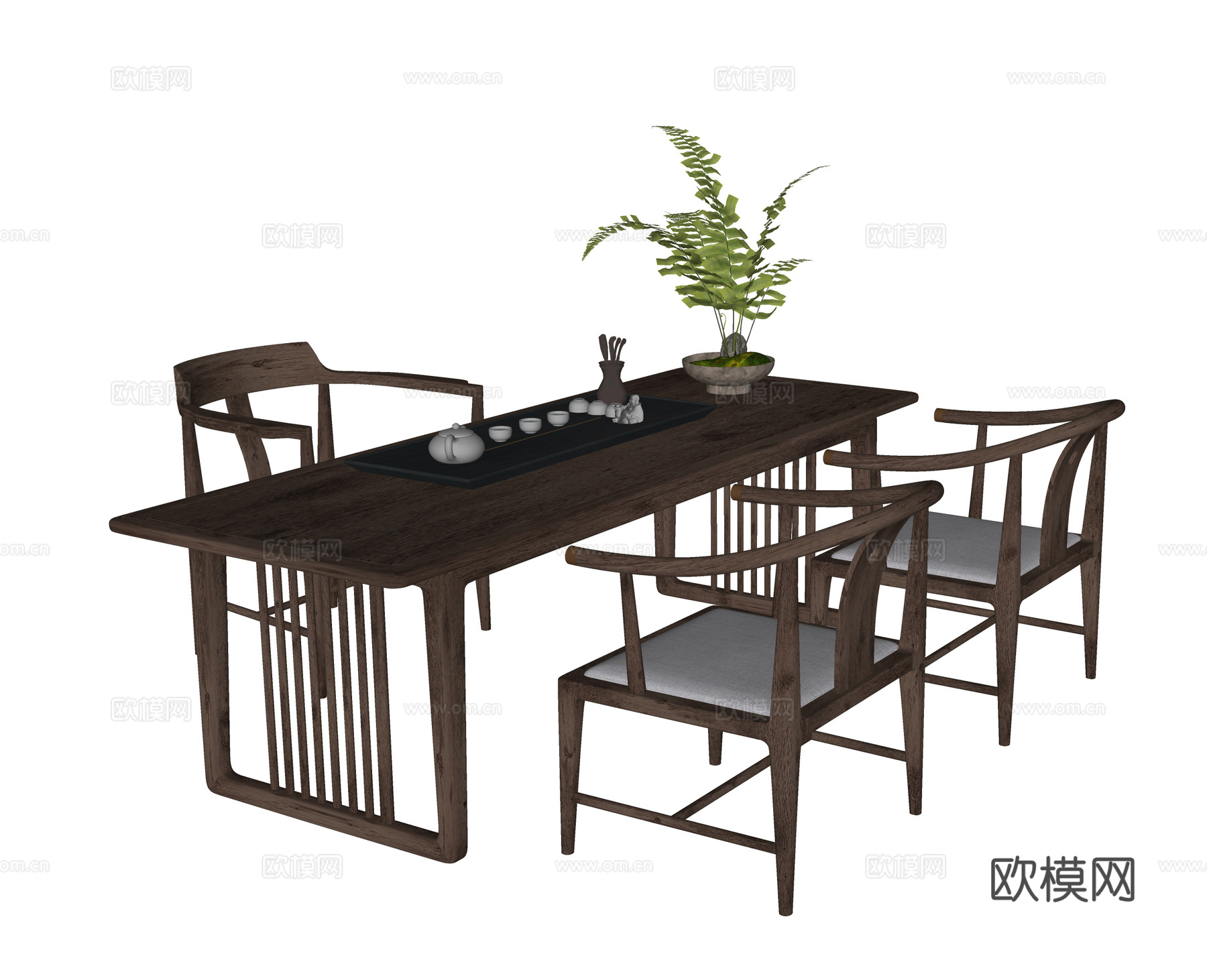 现代茶桌椅 茶椅 茶具su模型