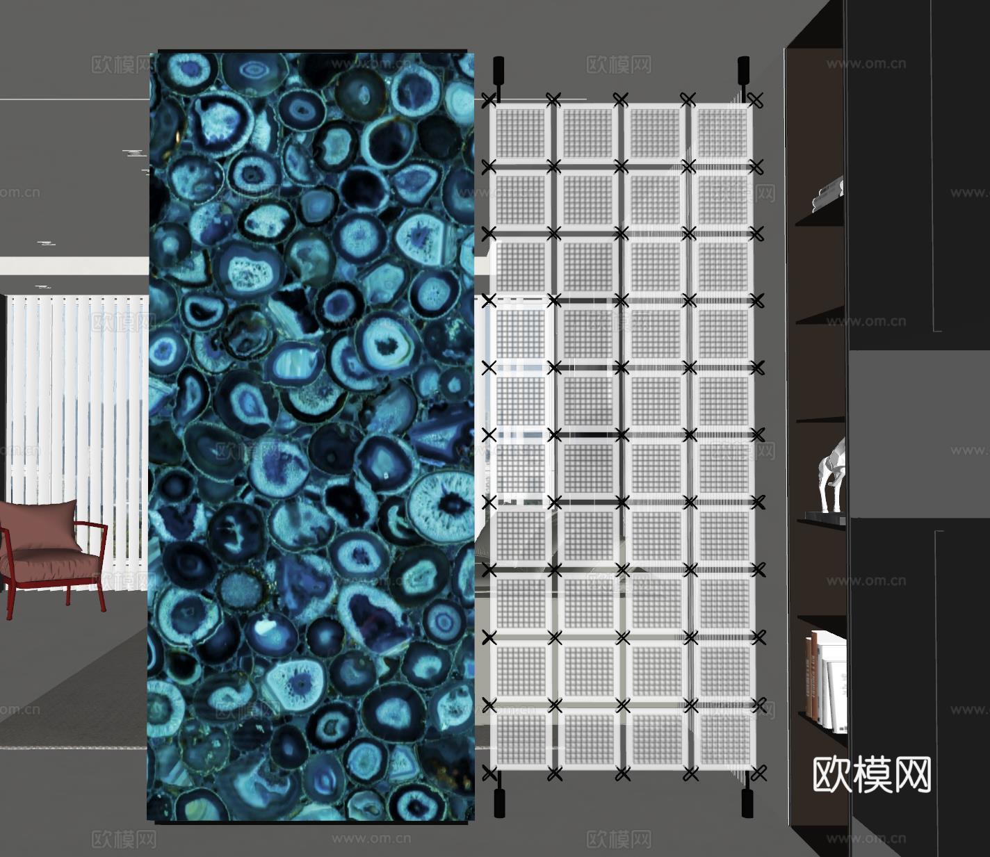 现代玄关过道 装饰性玄关 玄关隔断 入户玄关 透光石背景su模型