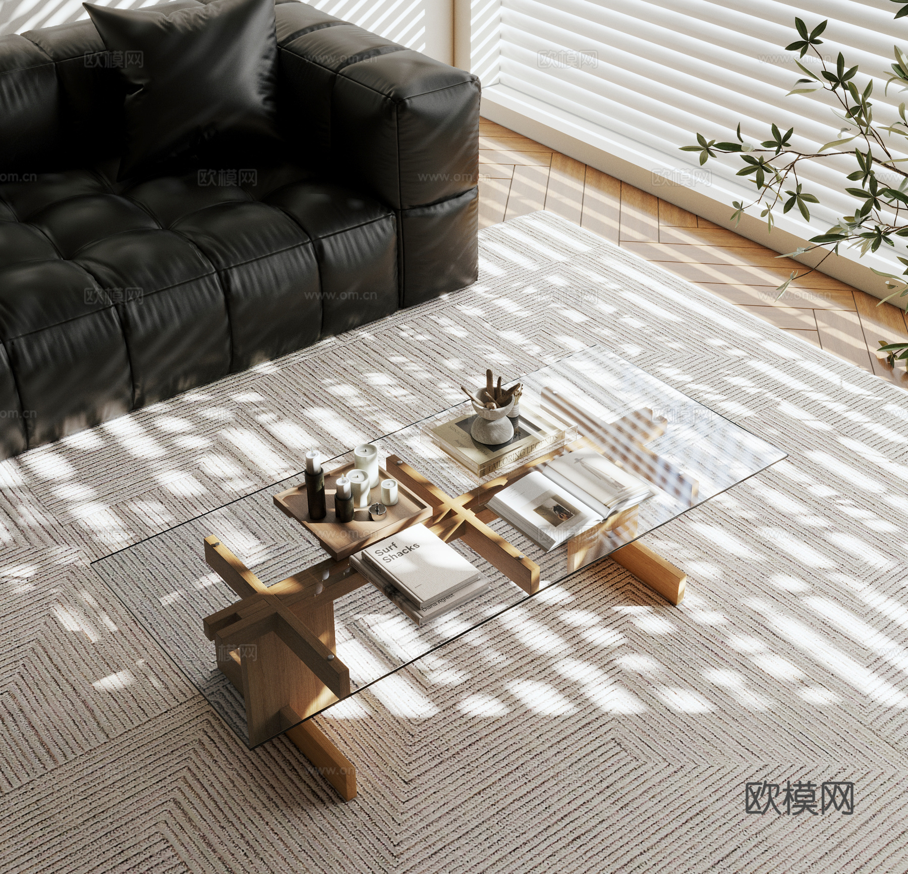 现代复古茶几 玻璃茶几 方形茶几 实木茶几3d模型