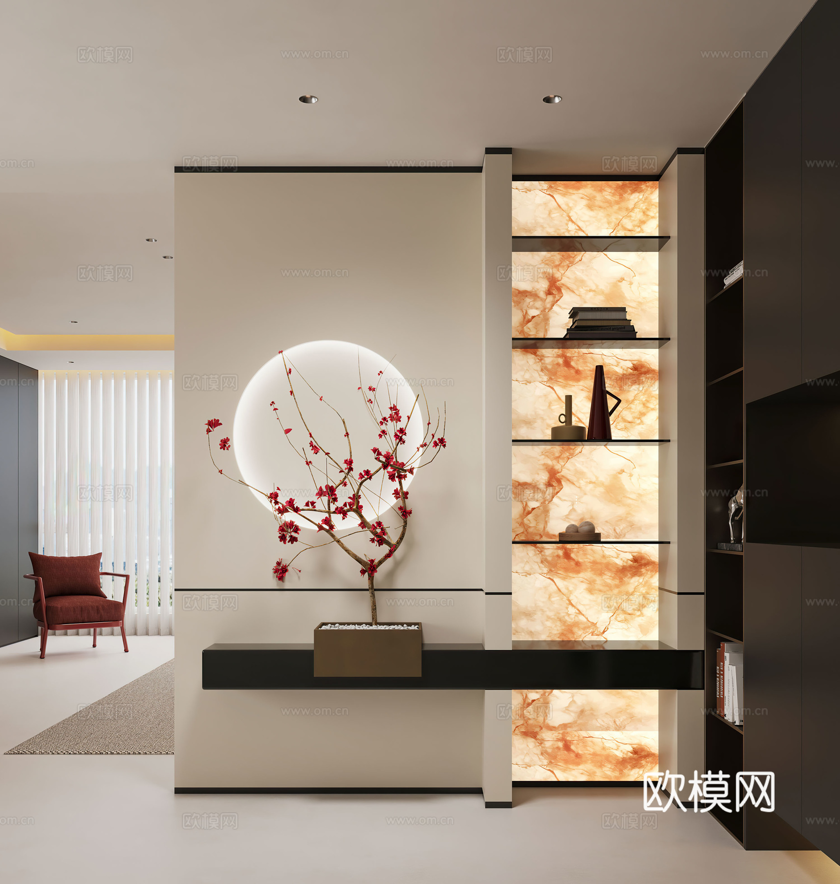 现代玄关过道 装饰性玄关 玄关隔断 入户玄关 透光石背景3d模型