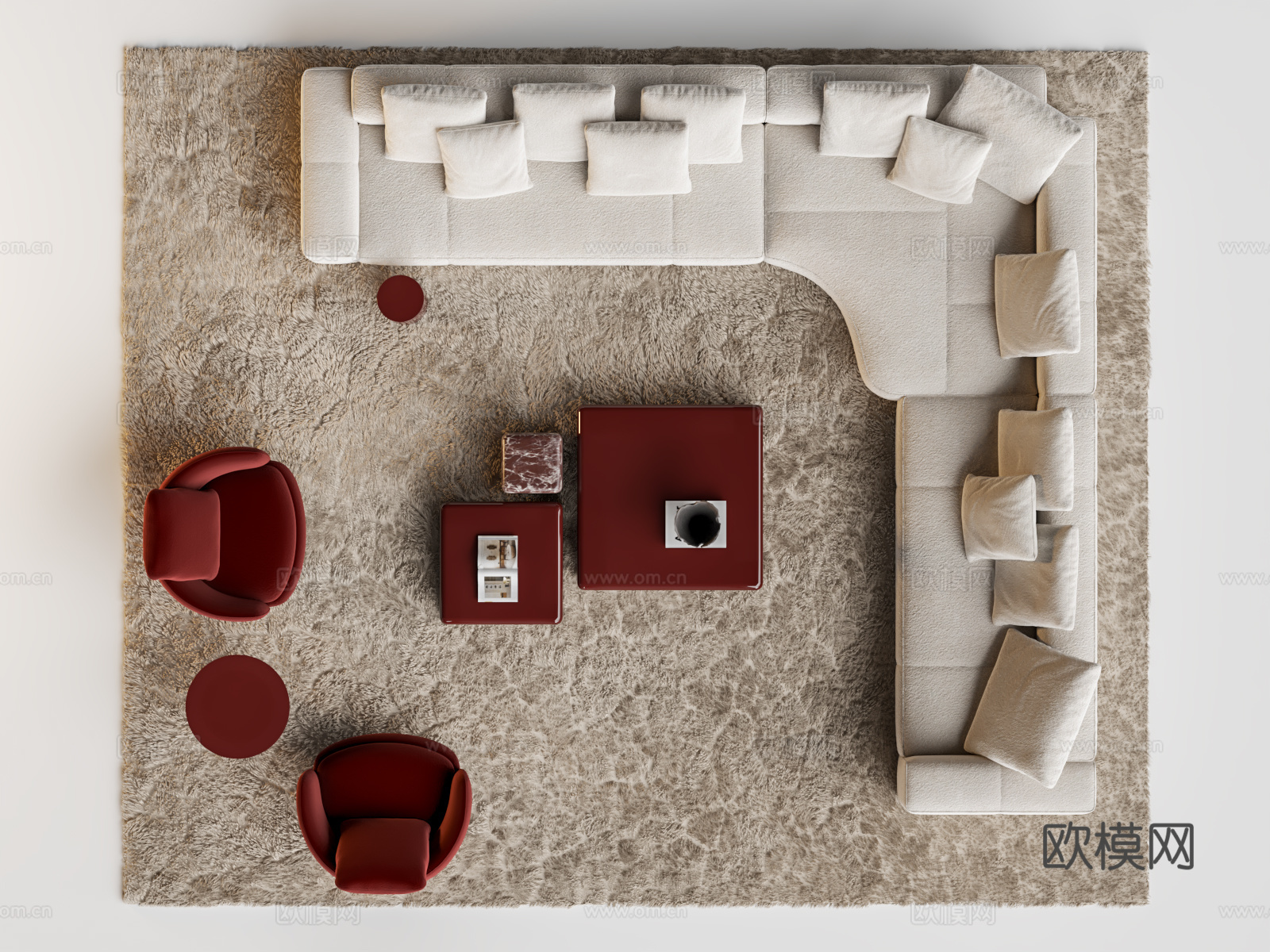 Minotti Yves沙发茶几组合 转角沙发 沙发椅3d模型