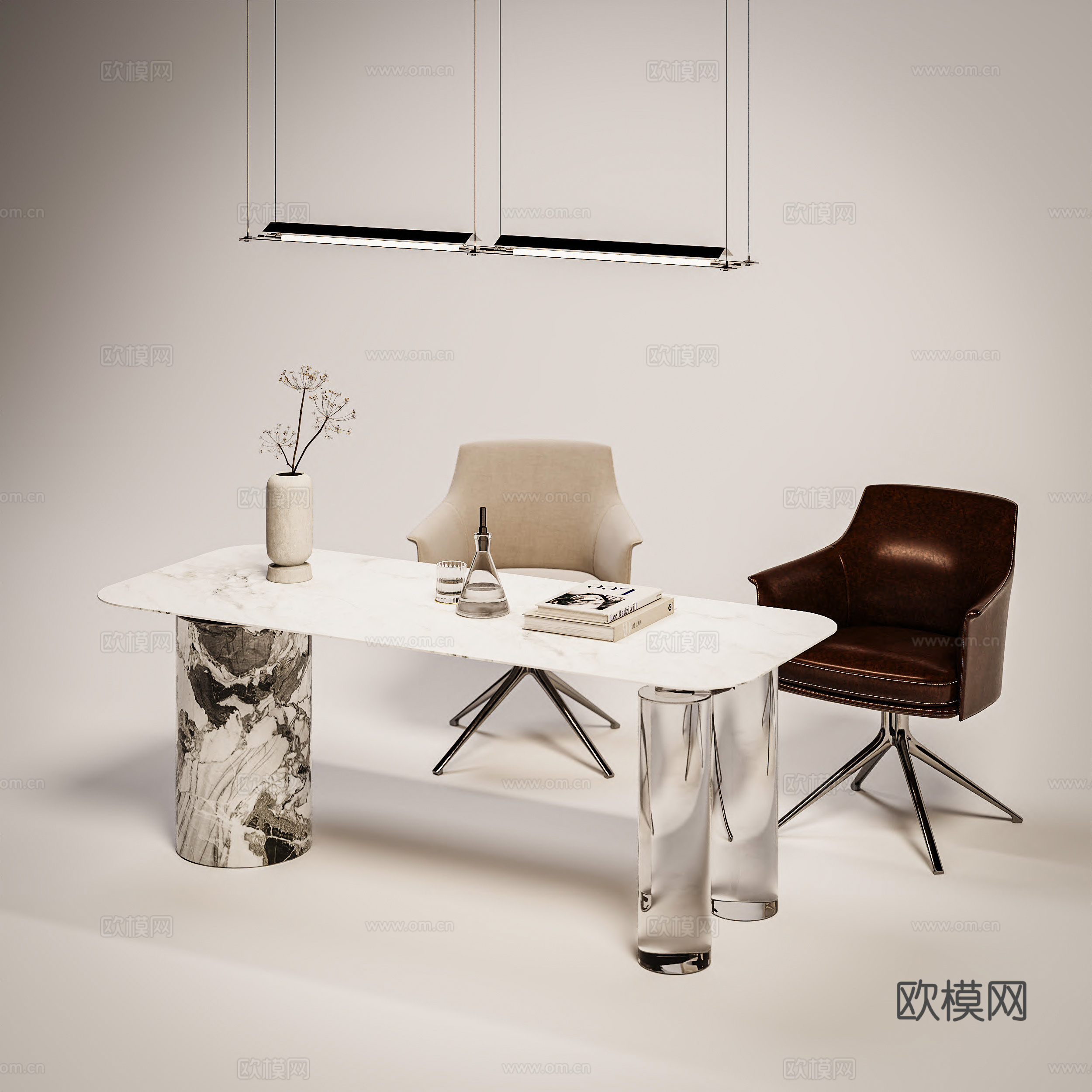 现代休闲桌椅   中古风桌椅  皮质滑轮椅 吊灯3d模型